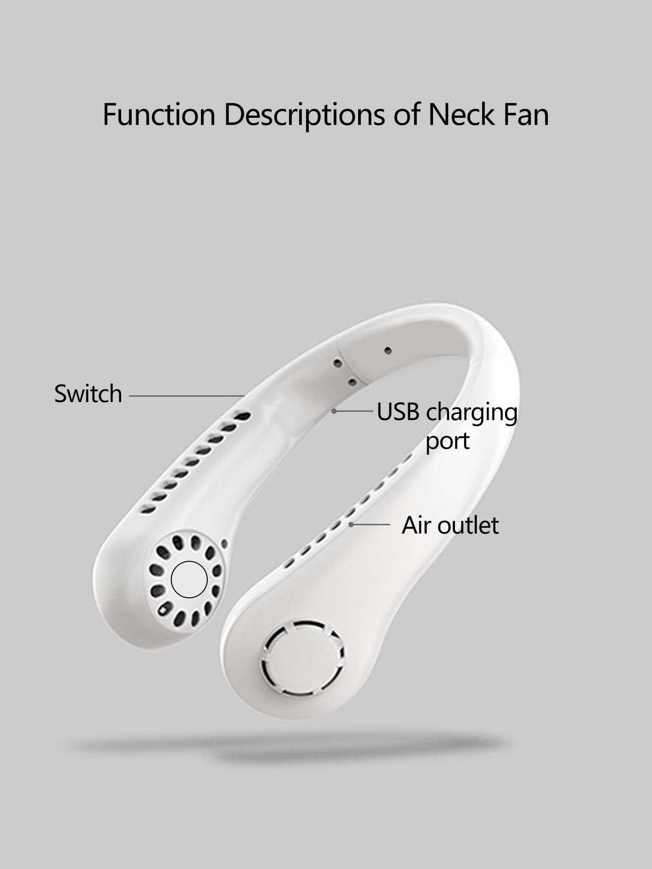 1pc Portable Hanging Neck Fan-White-4