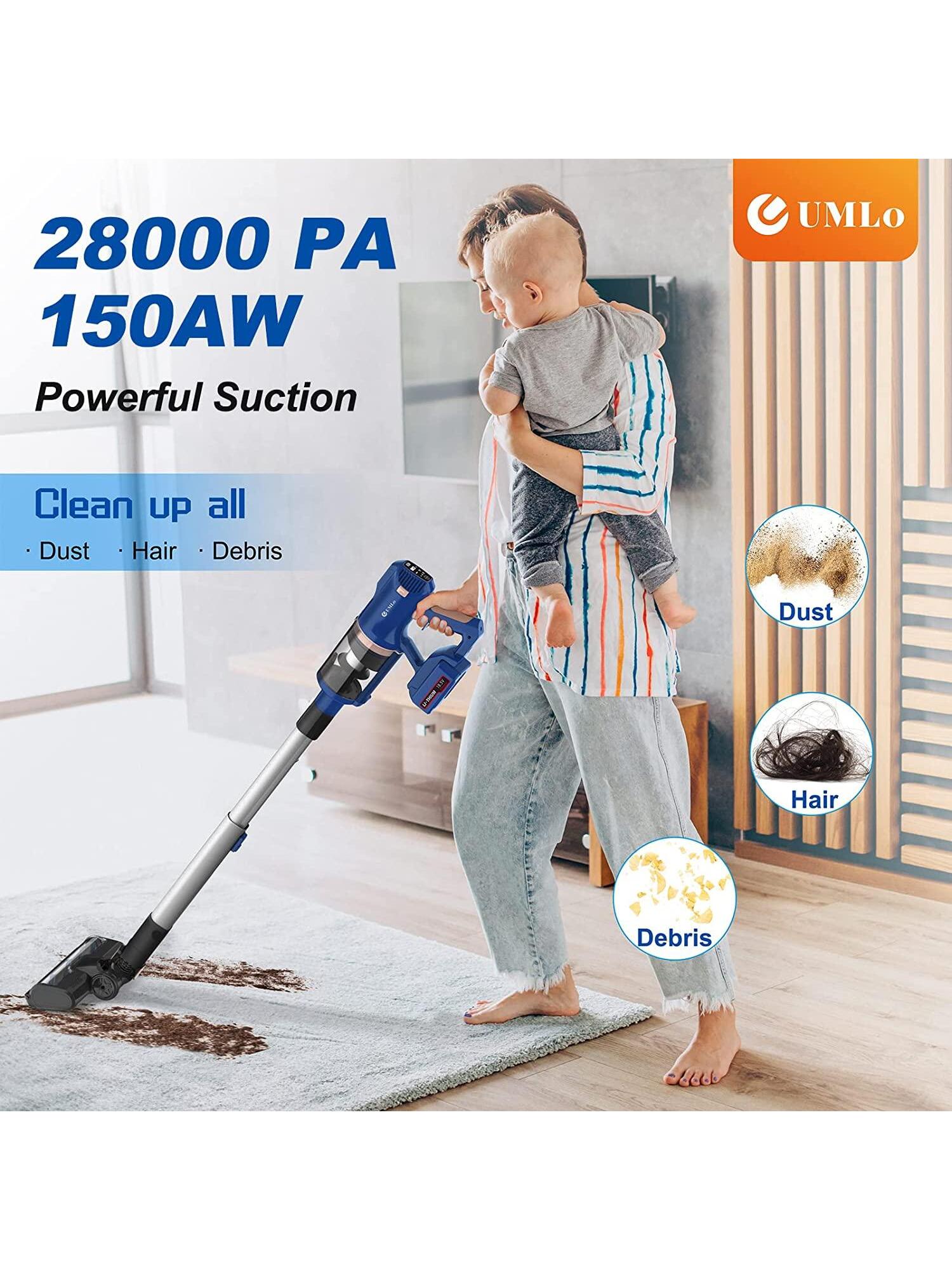 UMLo Cordless Vacuum Cleaner with Cordless Drill Driver Kit, 300W 28Kpa Cordless Stick Vacuum with LED Display, Up to 60min Runtime, Lightweight Cordless Vacuum for Pet Hair Carpet Hard Floor
