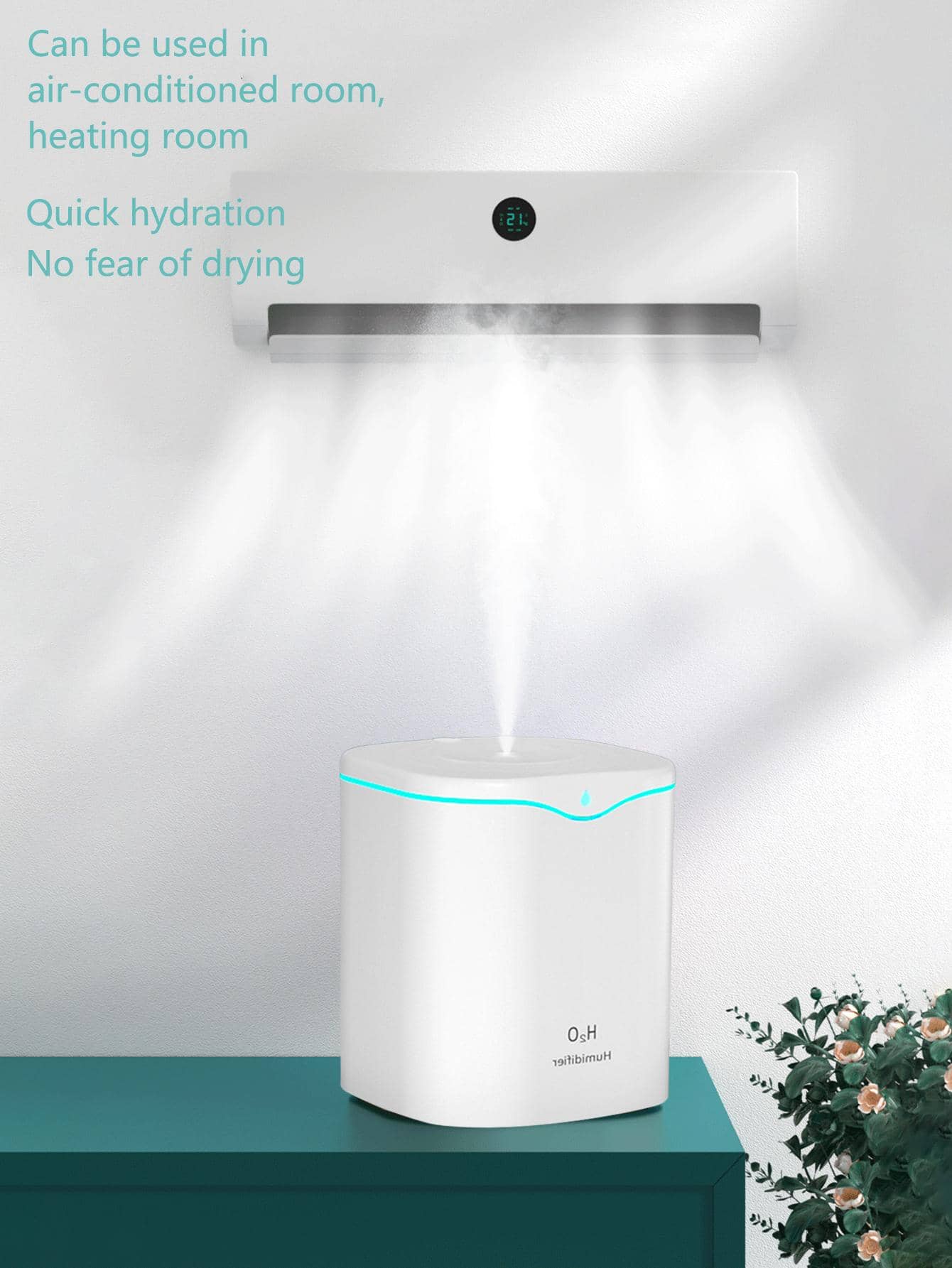 1pc 2000ml ABS Humidifier, Minimalist White Lighting Desktop Atomizer Hydrating Device For Bedroom