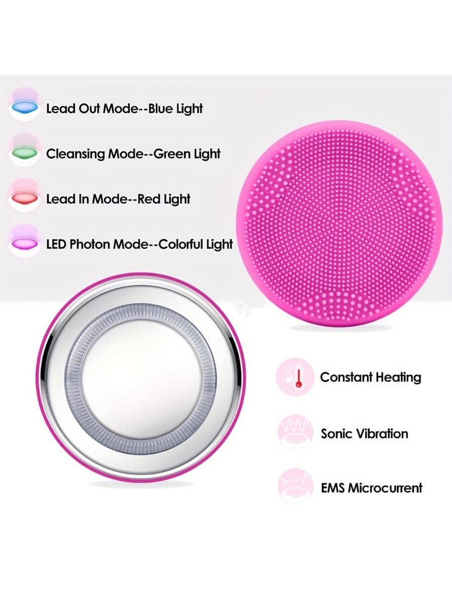 LED Waterproof Hygienic Facial Brush, Red light Photon Therapy & Heat Cleaning Mode Output Mode Import Mode, All Skin Types, Face Massager For Clean & Healthy Face Care, Extra Absorption of Facial Skin Care Products