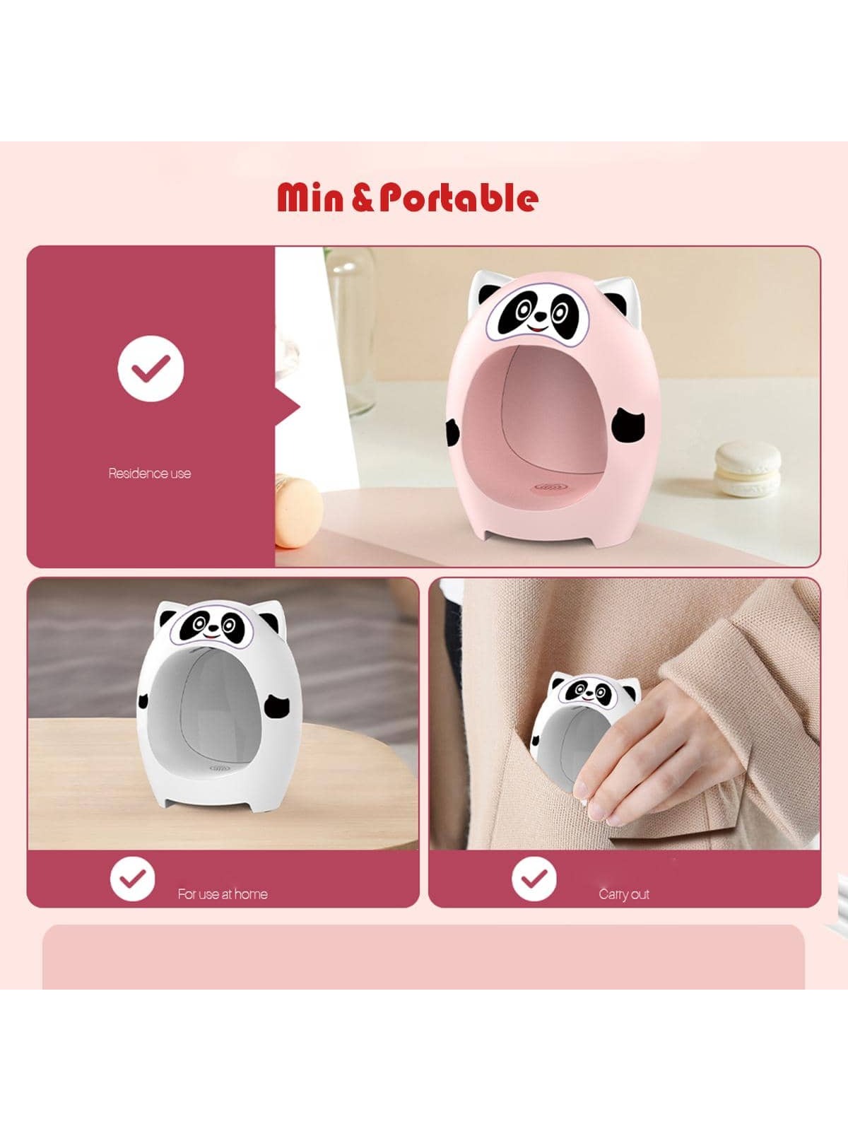 1pc Mini ABS Electronic Nail Art Equipment, Cute Panda Design Professional Nail Art Accessory Tool For Home