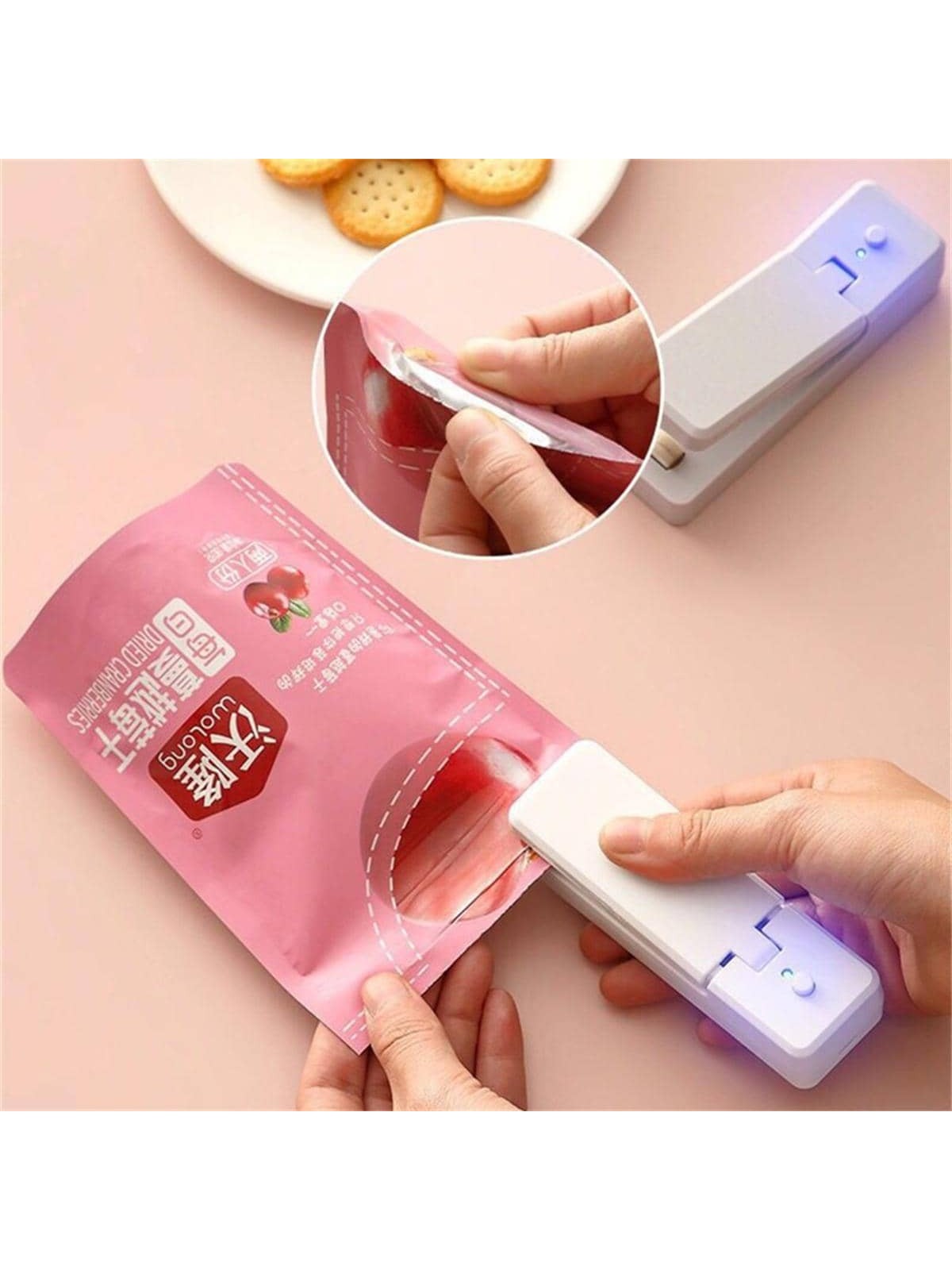 1pc Mini Plastic Vacuum Food Sealer, Modern White Rechargeable Kitchen Appliance For Home