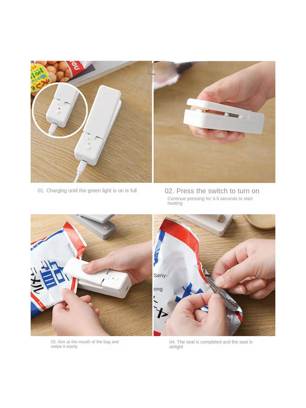 1pc Mini Plastic Vacuum Food Sealer, Modern White Rechargeable Kitchen Appliance For Home