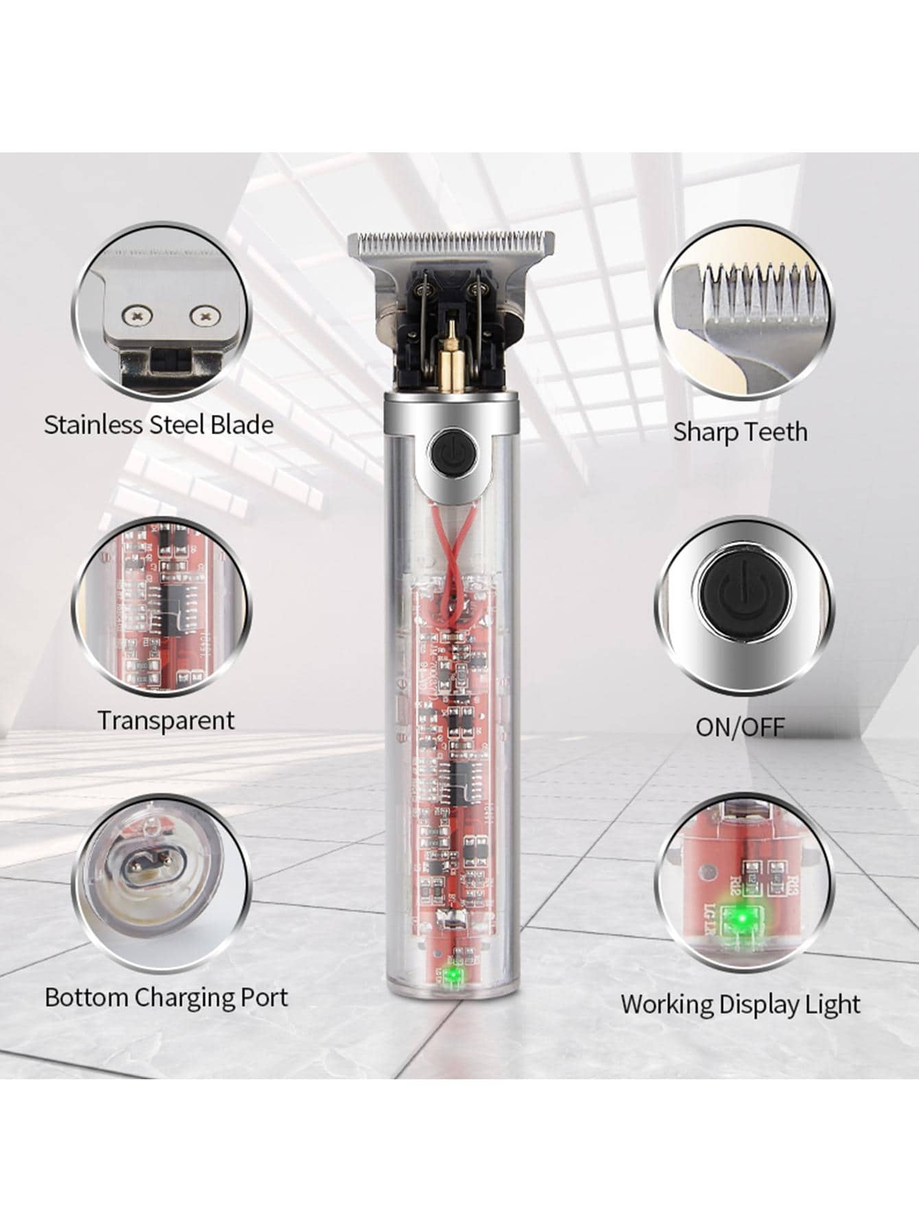 Electric Hair Trimmers Professional Engraving Hair Clipper Cordless Transparent Barbershop Home Hair Cut Machine Low Noise