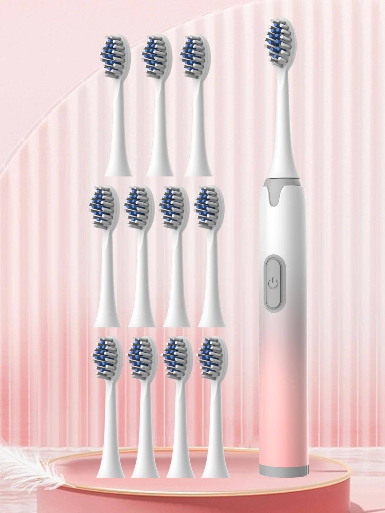1pc PP Electric Toothbrush With 12pcs Brush Head, Modernist Ombre Waterproof Automatic Toothbrush For Bathroom