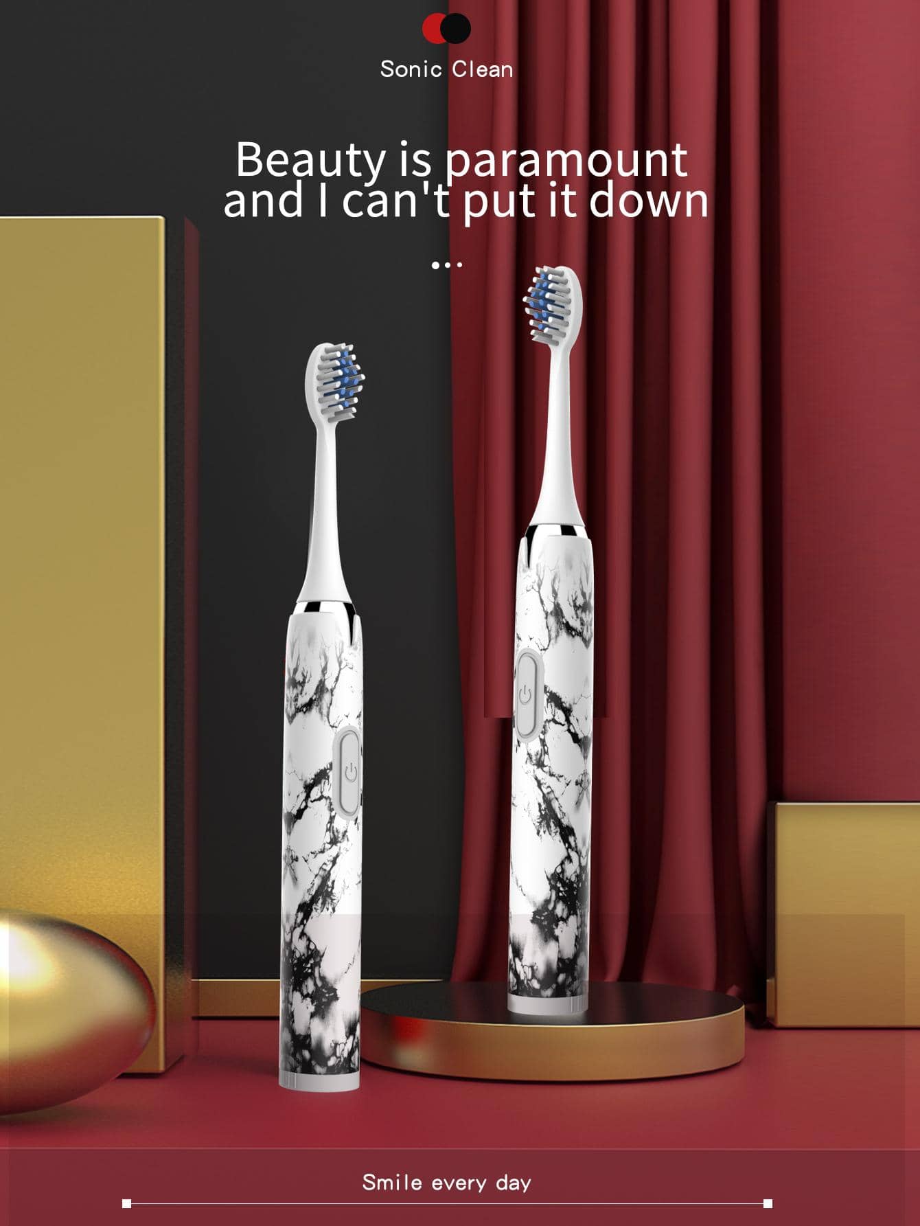 1pc PP Electric Toothbrush, Modern Marble Pattern Waterproof  Electric Toothbrush For Home
