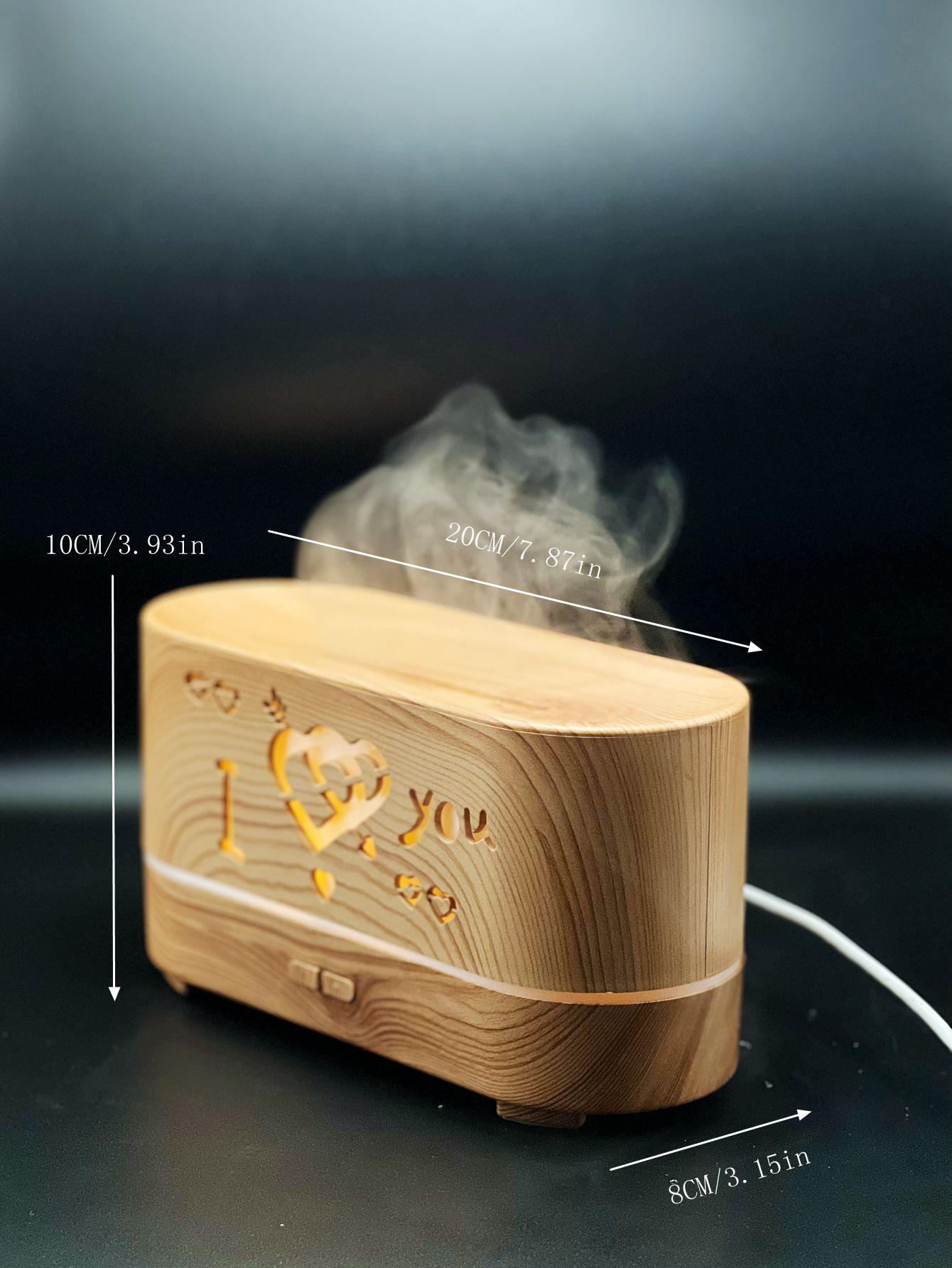 1pc ABS Essential Oil Diffuser, Modern Wood Grain & Hollow Out Heart Pattern Simulate Flame Design Electric Aroma Diffuser For Home