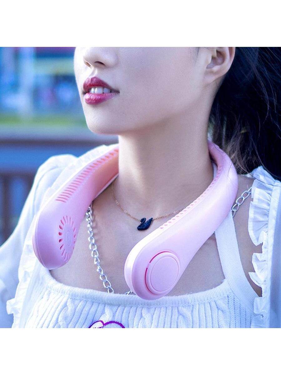 1pc ABS Portable Neck Fan, Modern Pink Rechargeable Hand-free Bladeless Fan For Daily Life