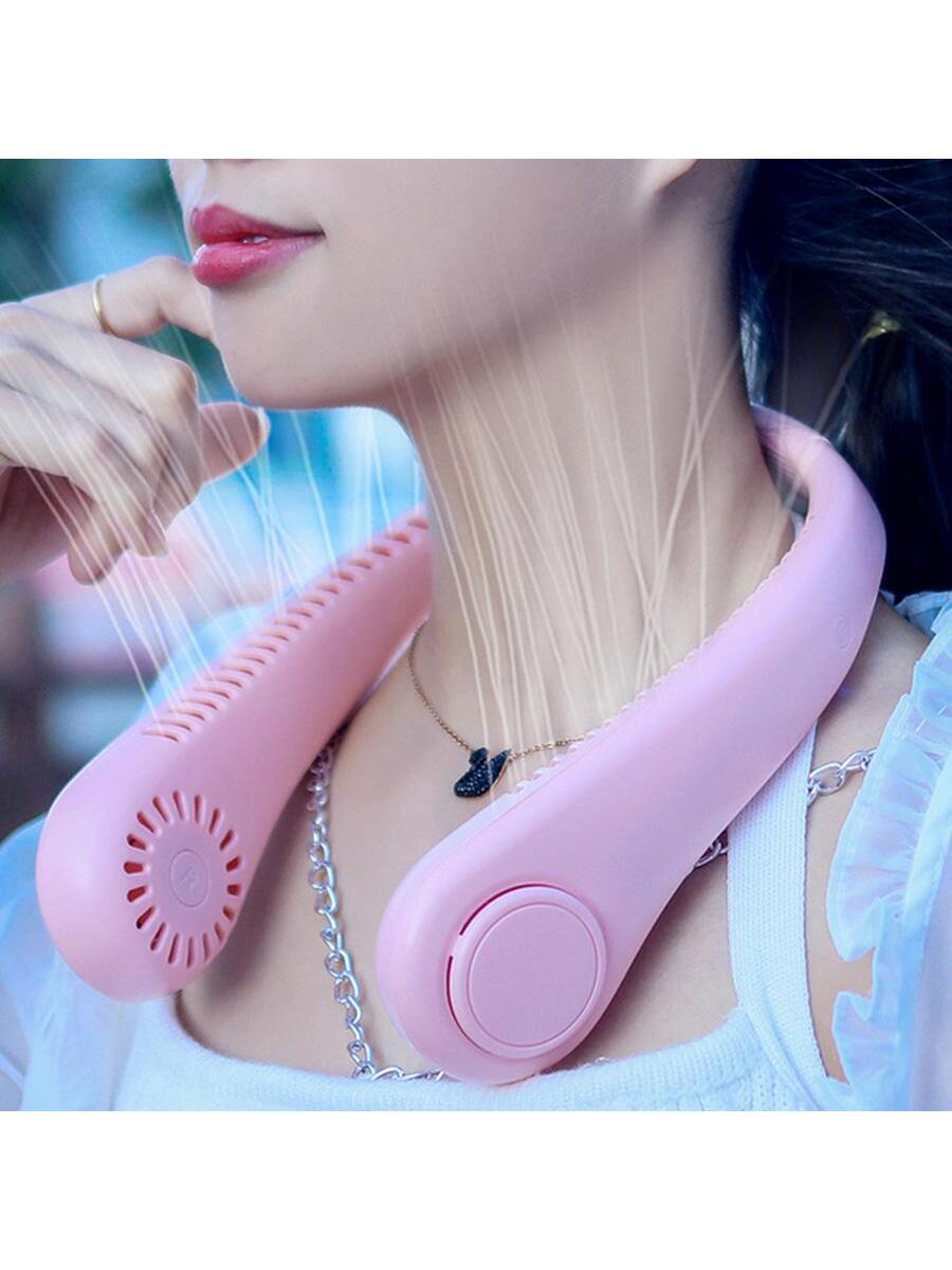 1pc ABS Portable Neck Fan, Modern Pink Rechargeable Hand-free Bladeless Fan For Daily Life