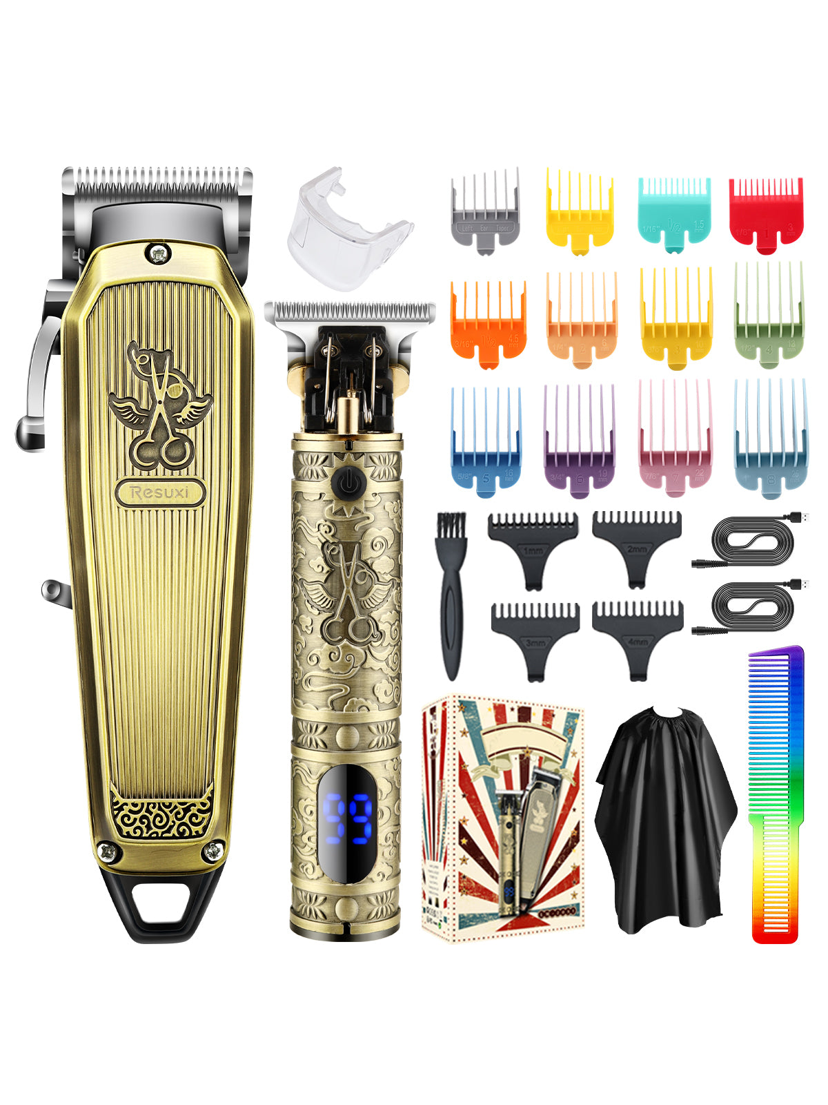 1set Zinc Alloy Hair Clipper, Modern Scissors & Striped Pattern Rechargeable Hair Trimmer For Salon