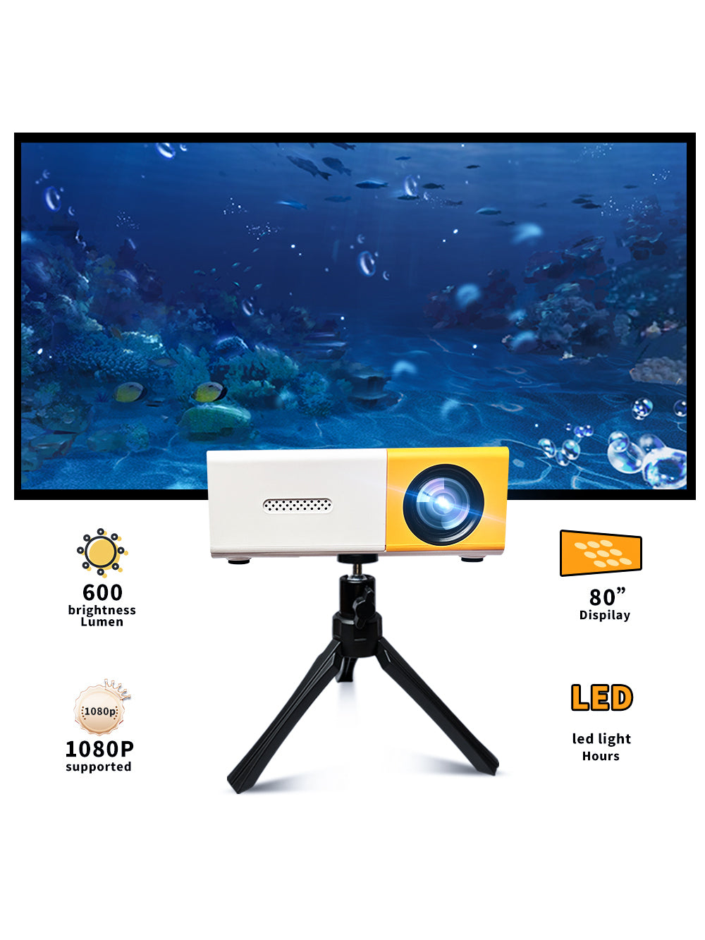 1pc ABS 1080P Portable Mini Projector With Including 72 Inch Projector Screen And Stand