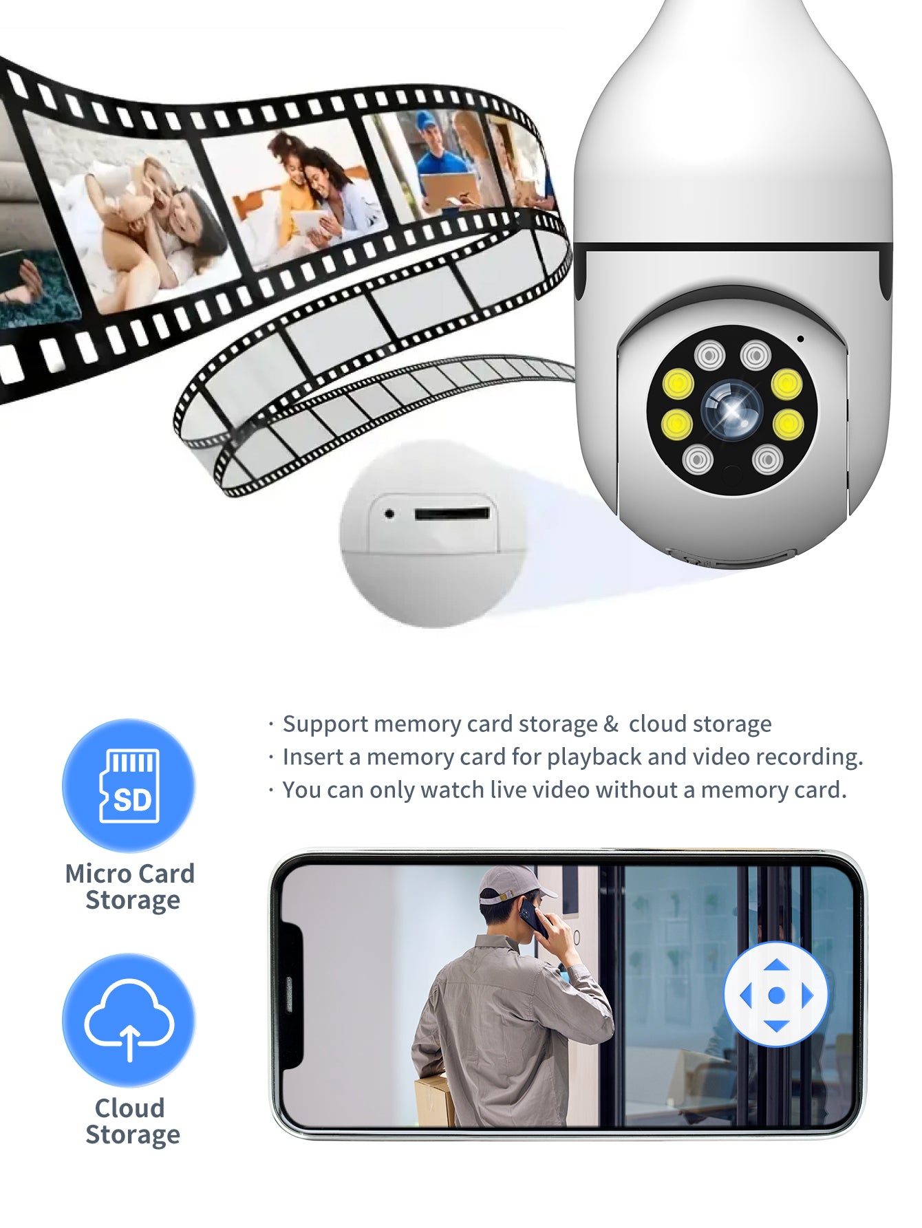 1pc 3MP Wireless Security WIFI Light Bulb Camera, HD 2K Mini 360° PTZ Panoramic Smart Home IP Camera For Home