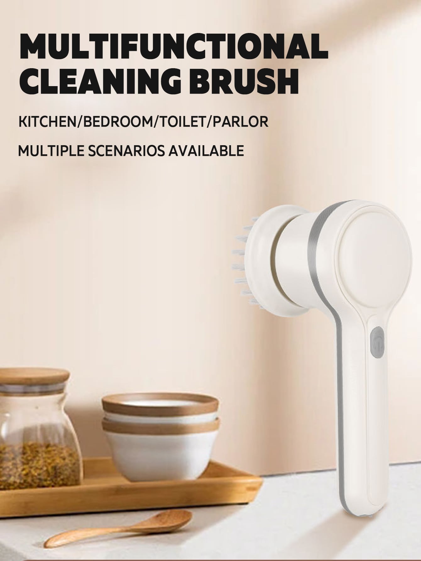 Multi-functional Portable Electric Cleaning Brush With Interchangeable Brush Head-White-1