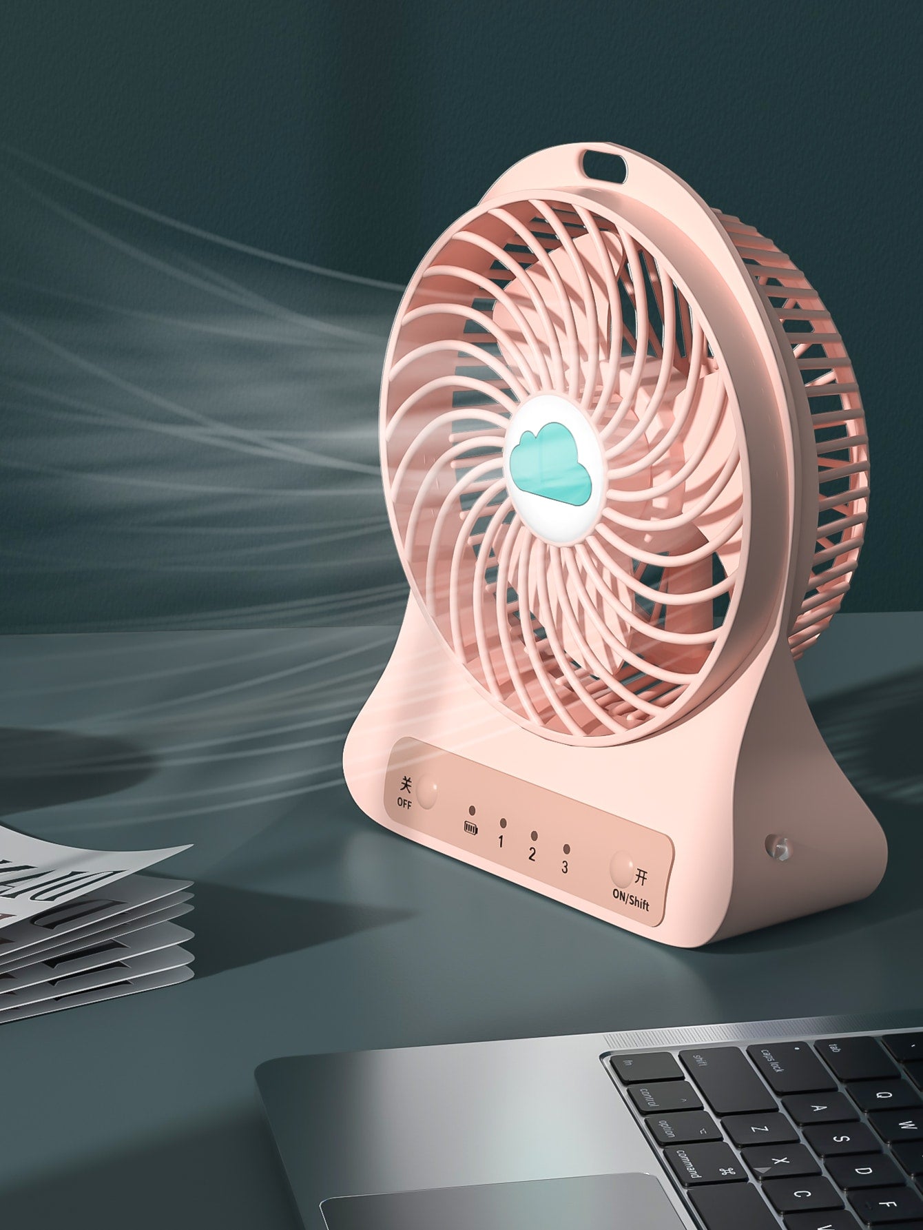 1pc Adjustable 3 Speed Mini Desktop Fan With Light, Portable And Quiet, Compatible With 18650 Lithium Battery-Baby Pink-1