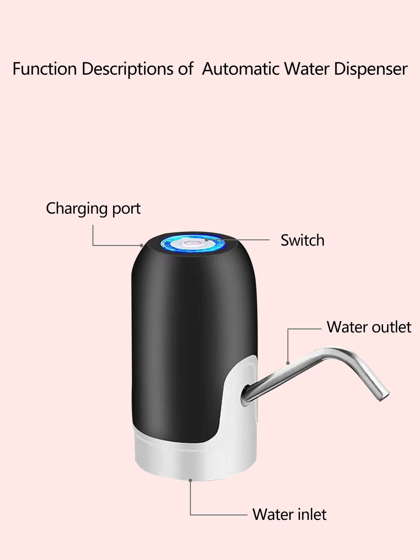 1pc USB Charging Automatic Drinking Water Dispenser-Black and White-4