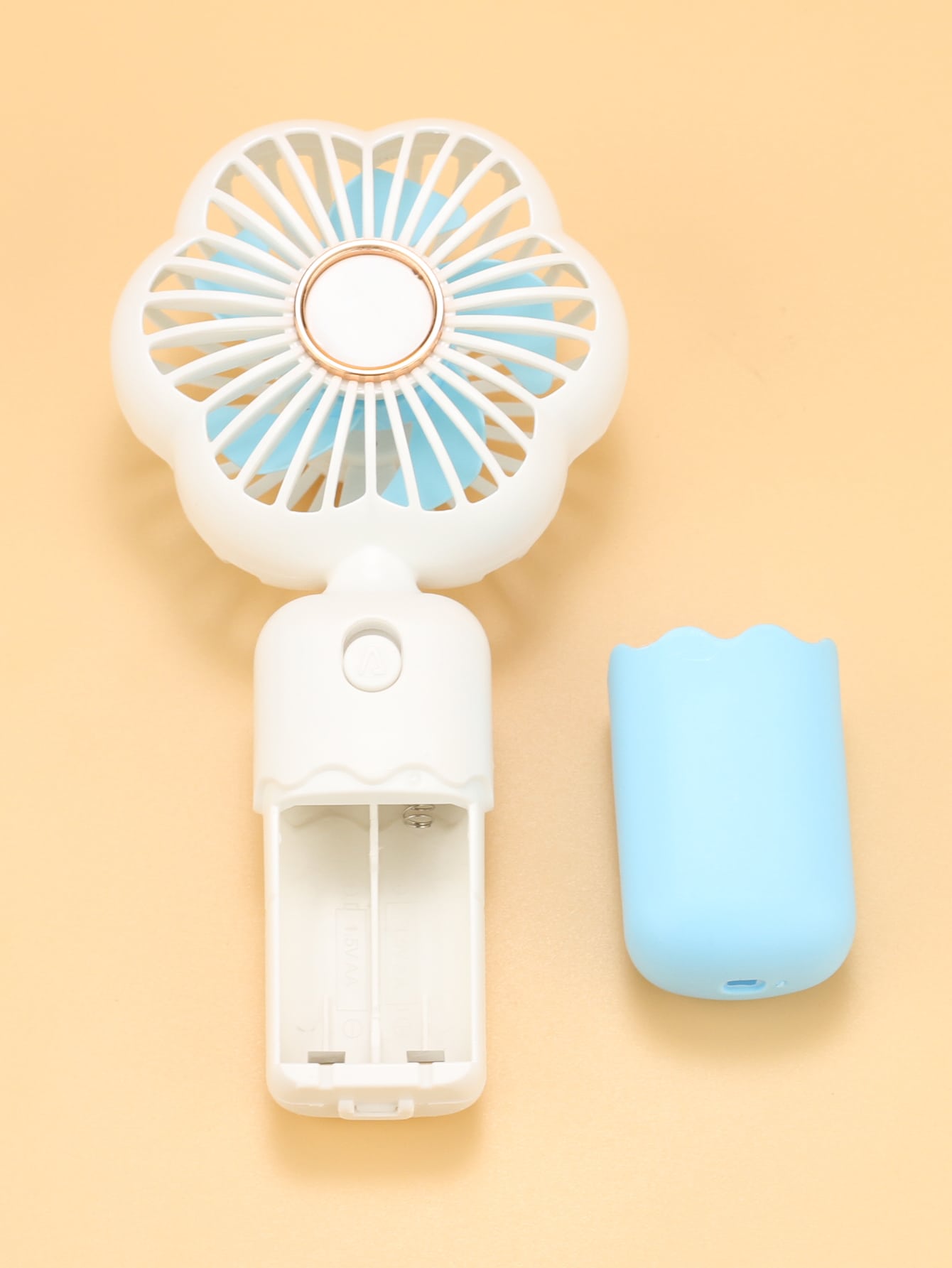 1pc Mini Floral Portable Handheld Fan Powered By Aa Battery-Blue-5