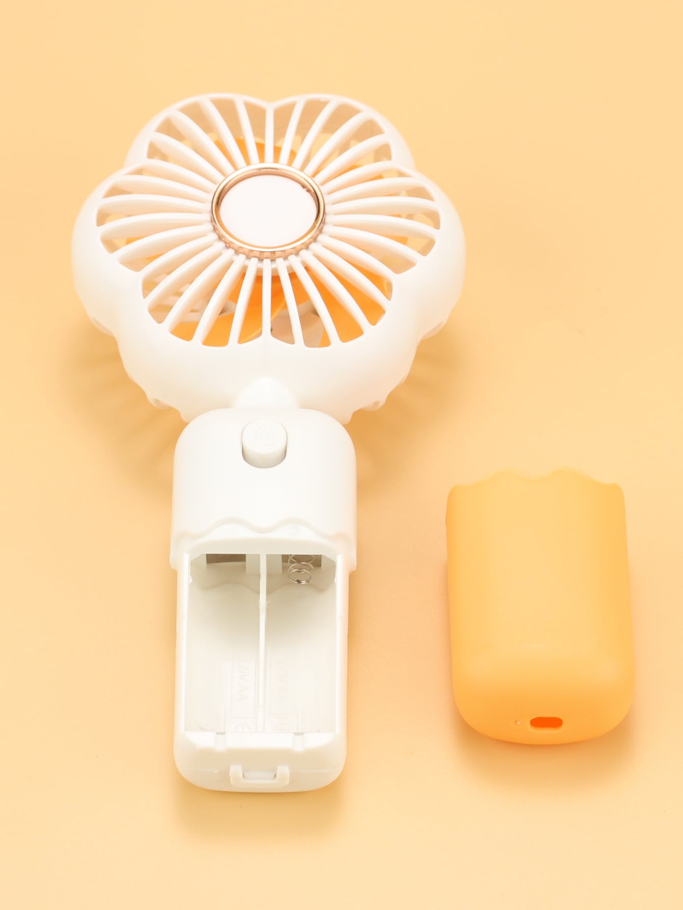 1pc Portable Handheld Flower Design Fan Powered By Aa Batteries-Orange-5