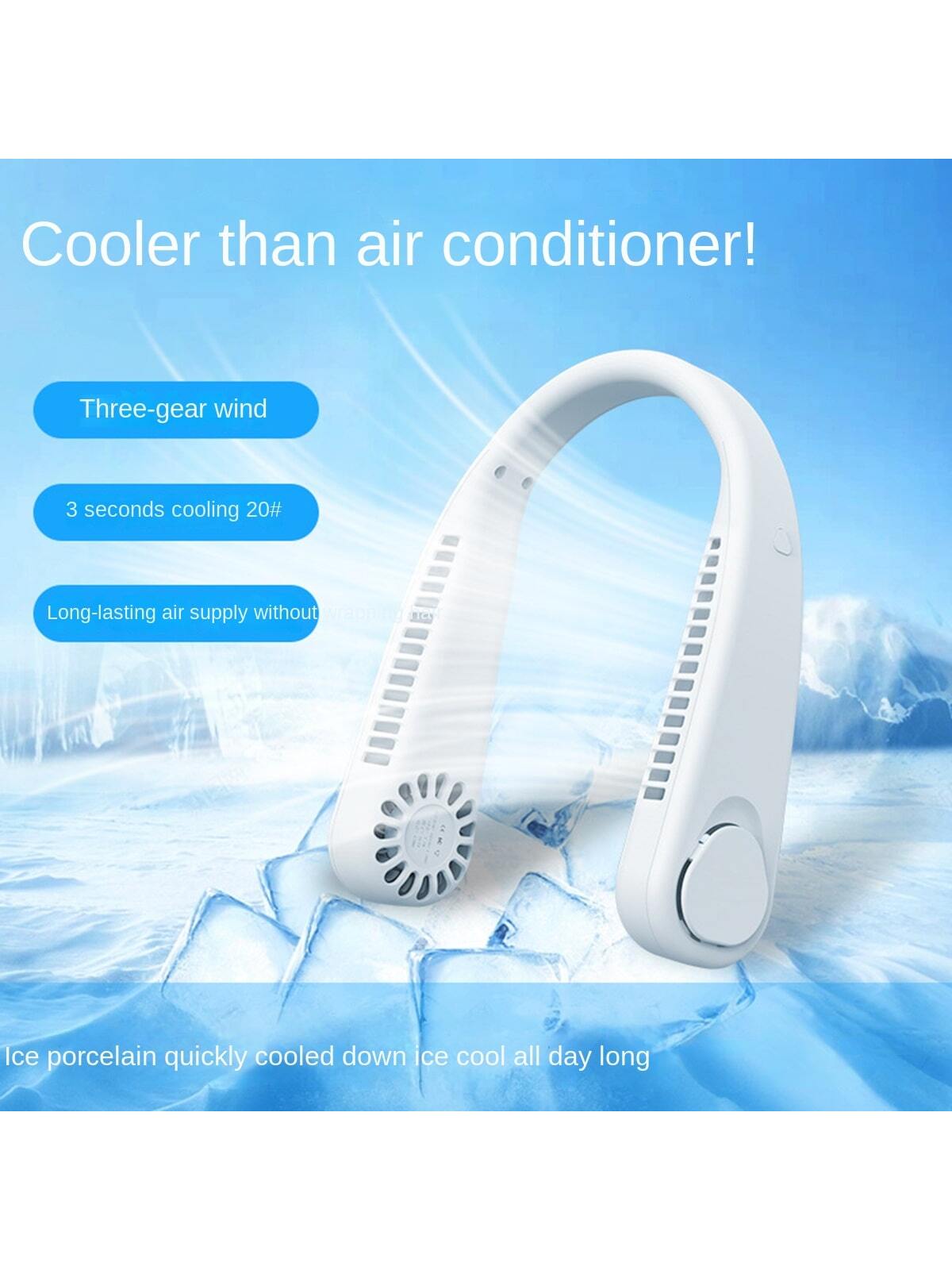 Rechargeable Neckband Fan Wearable Outdoors Without Blade-White-1
