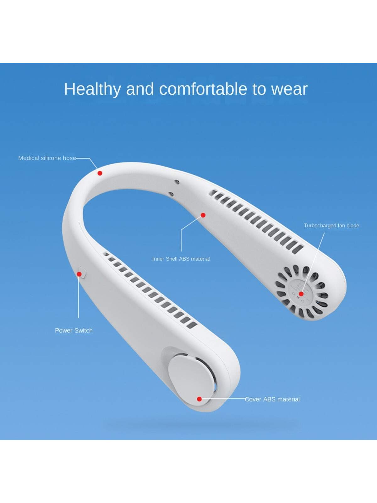Rechargeable Neckband Fan Wearable Outdoors Without Blade-White-5