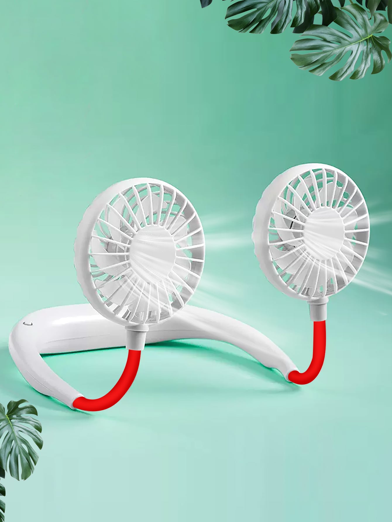 1pc 270mm White Neck Hanging Fan With Adjustable Angle & Rechargeable Battery-White-1