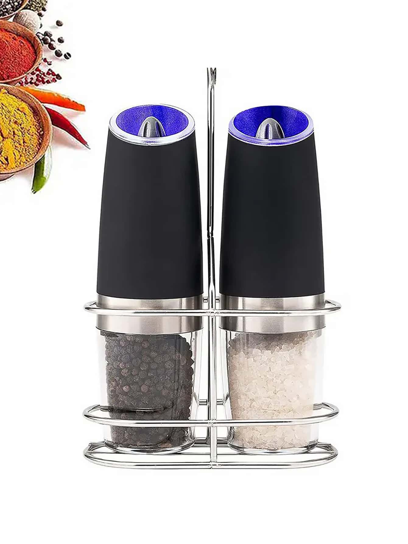 1pc Gravity Electric Salt & Pepper Mill Set, Automatic Pepper And Salt Grinder, Electric Grinding Machine, No Battery Required, With Blue Led Light, Adjustable Coarseness Electric Pepper Grinder, Refillable Salt And Pepper Shakers-Silver-1