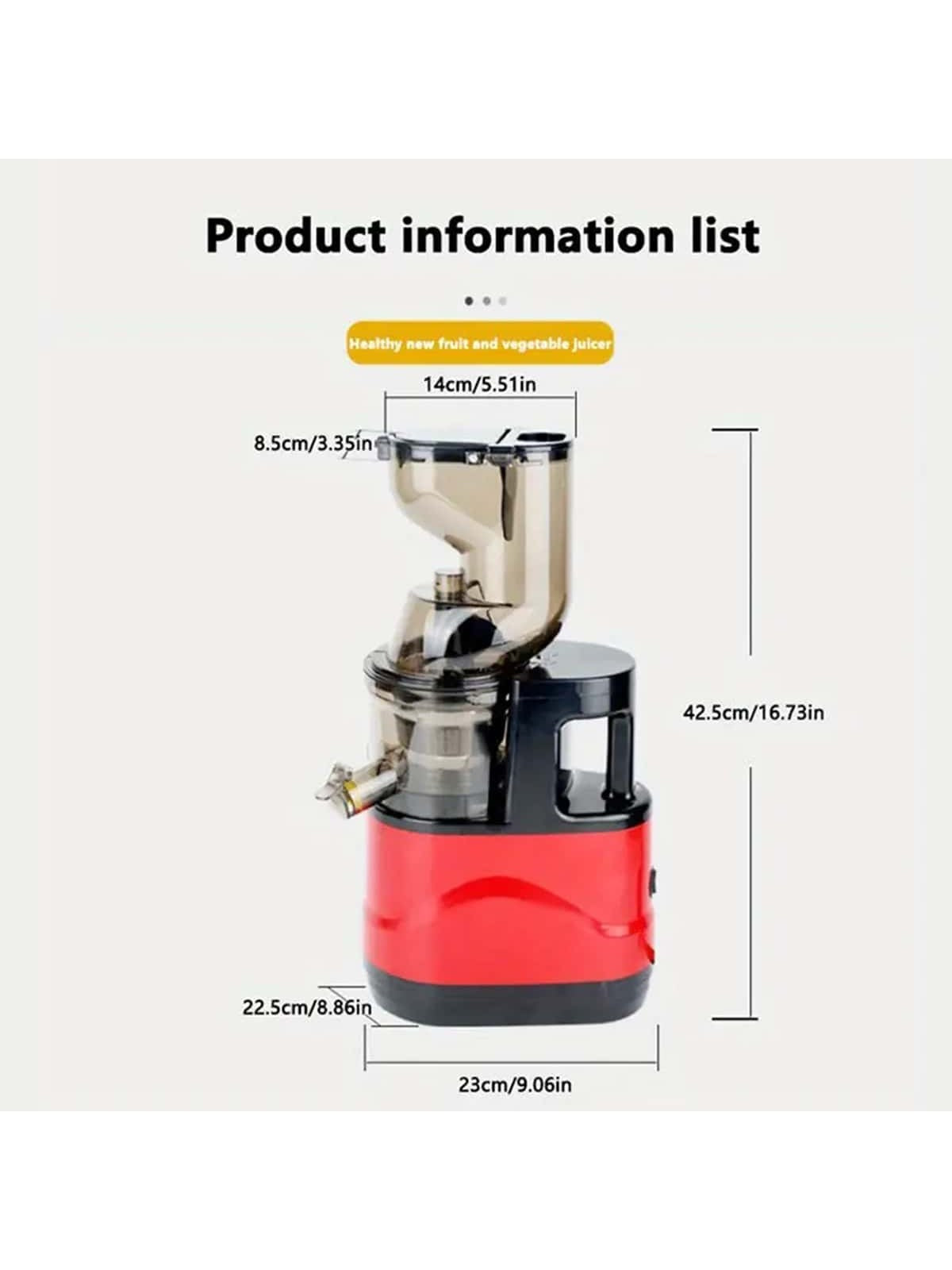 EU/US Plug Slow Juicer, Matte Black Juicer Machine, Slow Juicer Cold Press With 5.1in/14cm Wide Feed Chute, Vegetable And Fruit, Juicer Machine For Home Use With Brush, Easy To Clean, With Juice Cap Coarse Strainer-Red-2