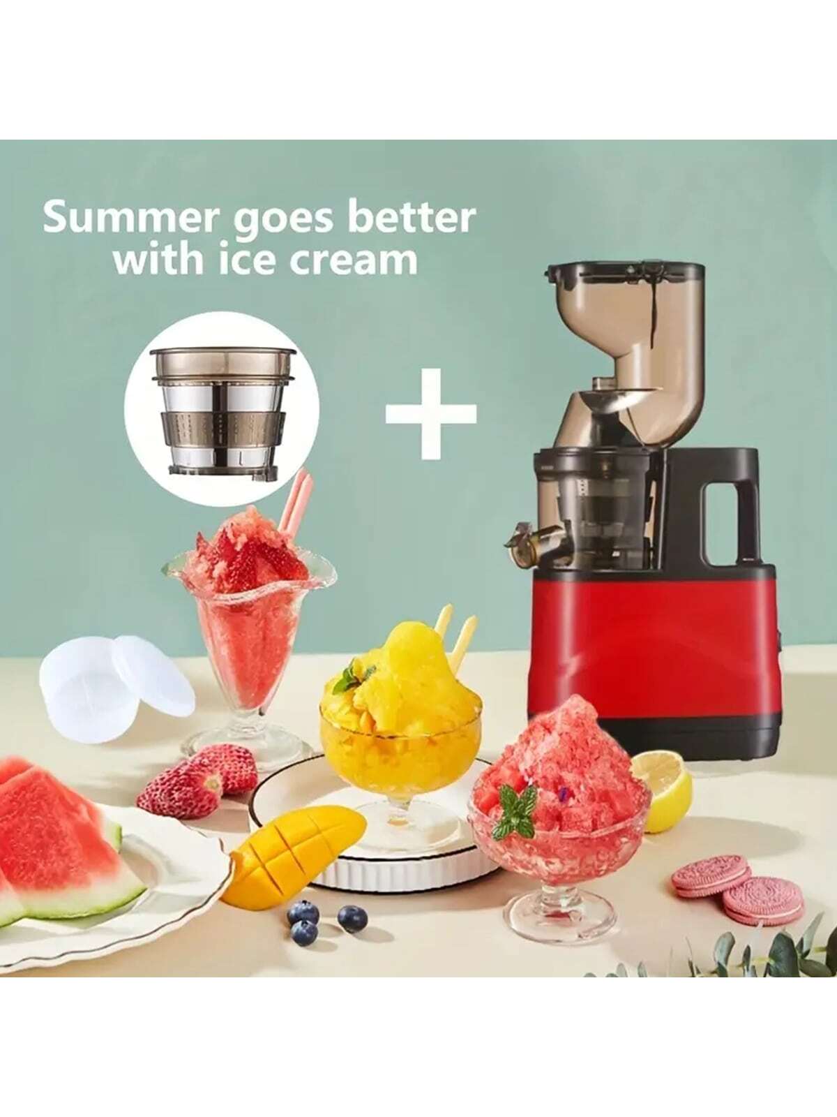 US/EU Plug Slow Juicer, Matte Black Juicer Machine, Slow Juicer Cold Press With 5.1in/14cm Wide Feed Chute, Vegetable And Fruit, Juicer Machine For Home Use With Brush, Easy To Clean, With Juice Cap Coarse Strainer, Tofu Press-Red-3