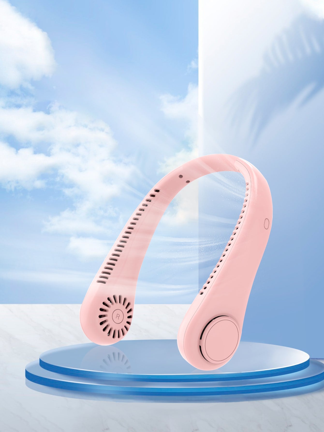 1pc Simple ABS Portable Neck Fan, Creative Portable Pink Hand-free Bladeless Fan For Going Out-Pink-1