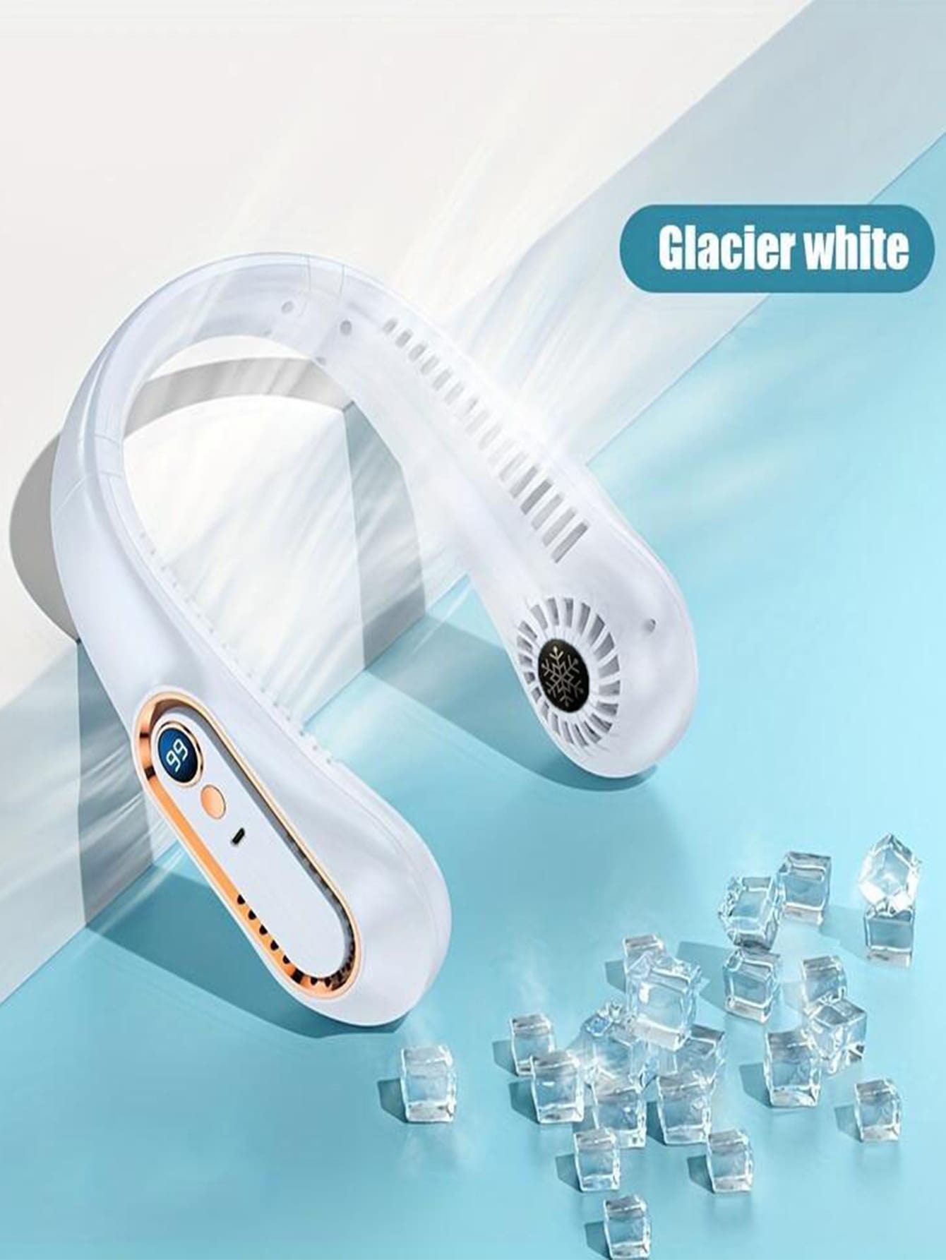 1PC Hanging Neck Fan Digital Display Power ventilator Bladeless Neckband Fan Portable Mini Air Cooler USB Rechargeable Electric Fans-White-White-2