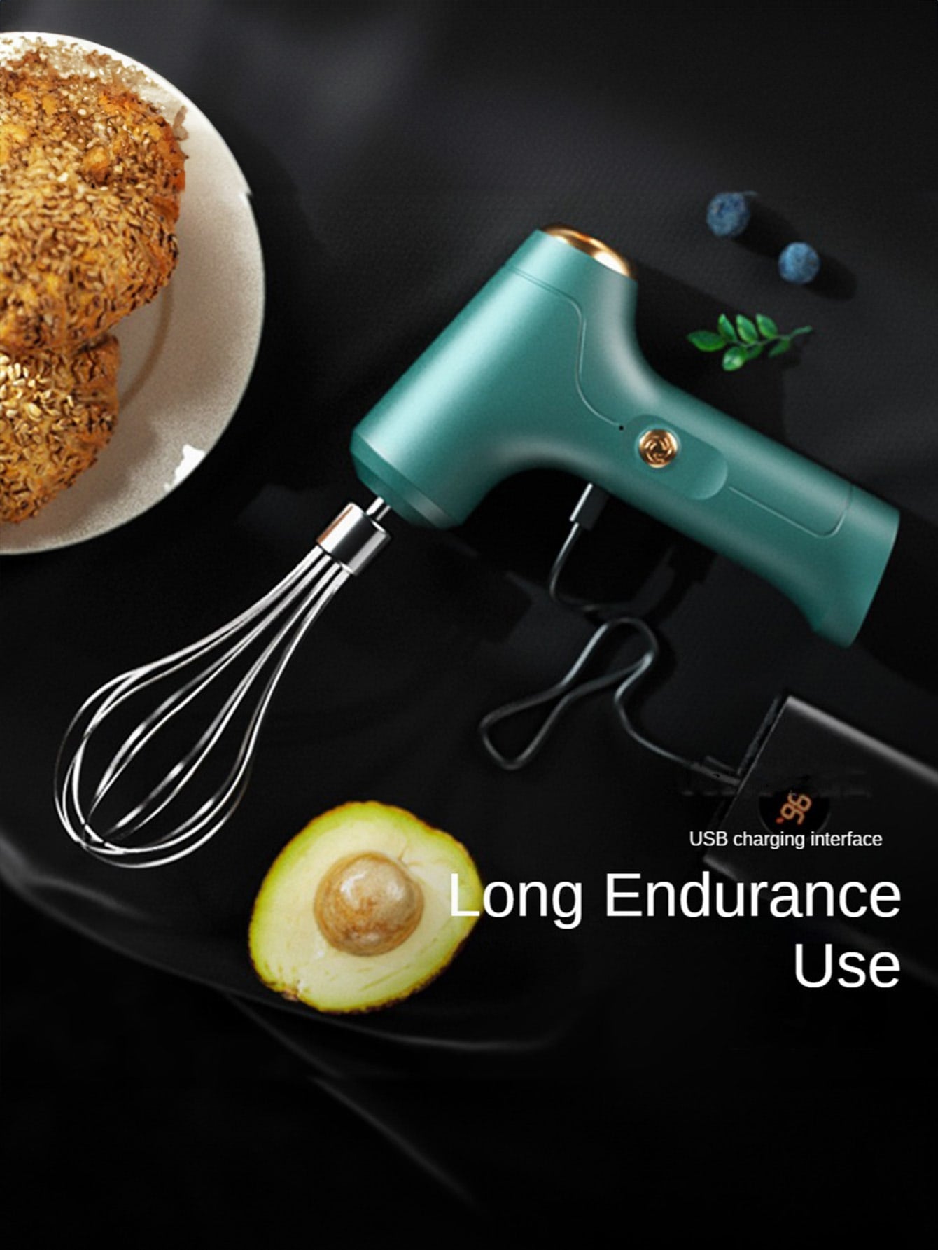 1pc Rechargeable Handheld Electric Egg Beater With Dual Heads, 1200mah, Suitable For Kitchen Baking Egg Whisking-White-11