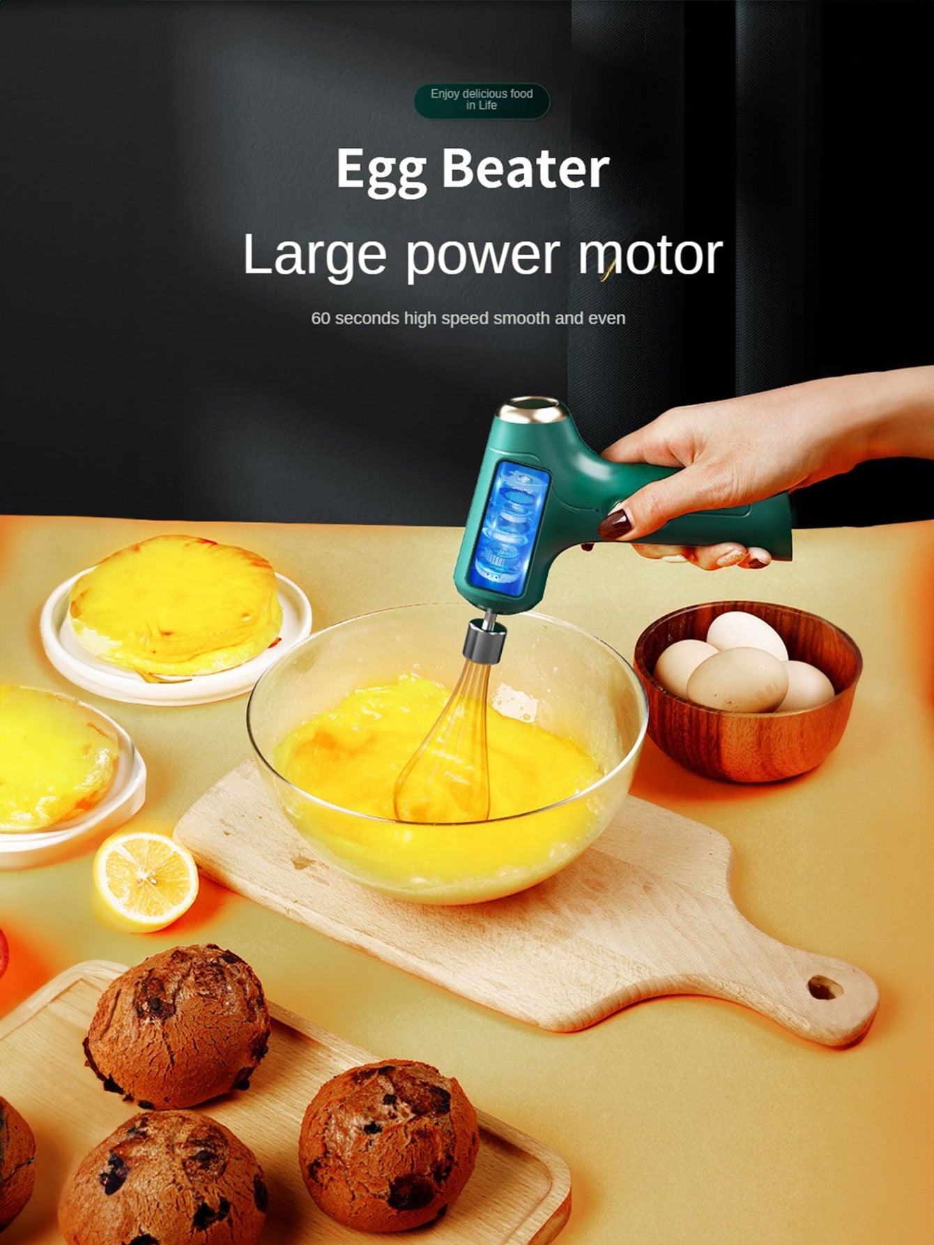 1pc Rechargeable Handheld Electric Egg Beater With Dual Heads, 1200mah, Suitable For Kitchen Baking Egg Whisking-White-5