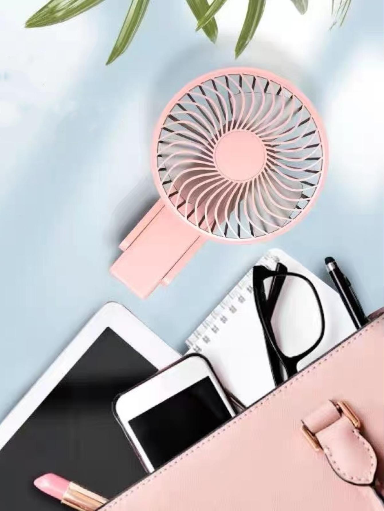 1pc Usb Mini Handheld Fan, Rechargeable, Portable, Silent, Strong Wind, Suitable For Student, Office, Dormitory-Pink-1