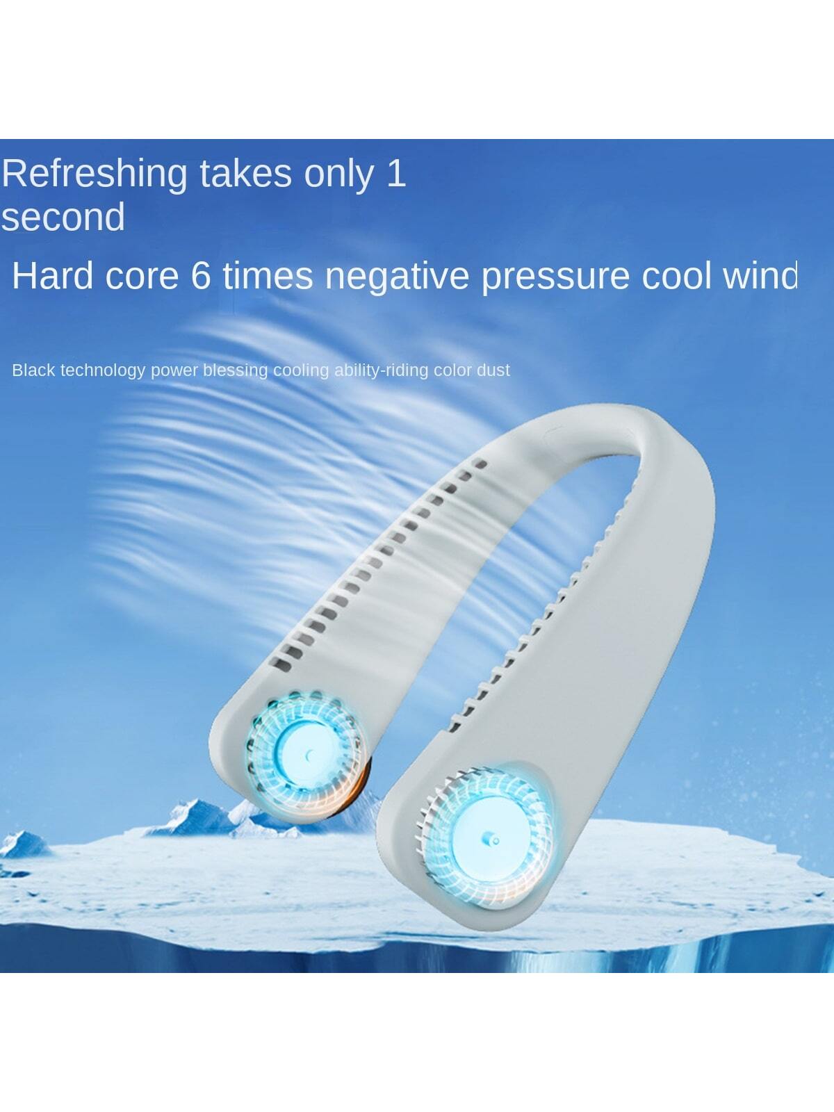 A Wearable Outdoor Sports Neck Hanging Fan Without Blade, Rechargeable Portable Neck Fan-Blue-1