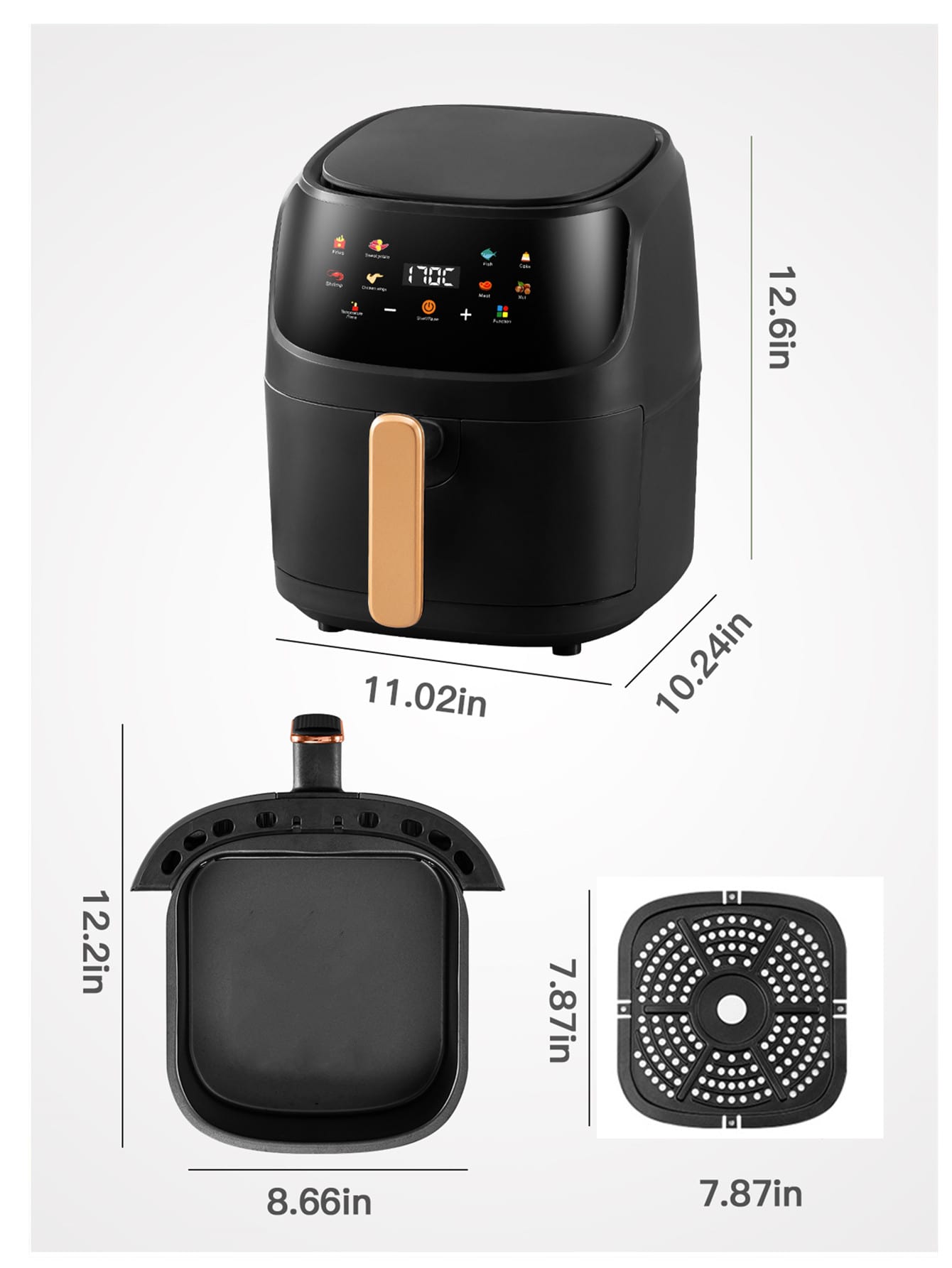 1pc 8l Large Capacity Removable Air Fryer Qf-606, Color Screen One Button Start Non-stick Inner Pot, Multifunctional Grill Machine For Cooking Meat, Chicken Wings, Cakes, Bbq, Home Use-Black-11