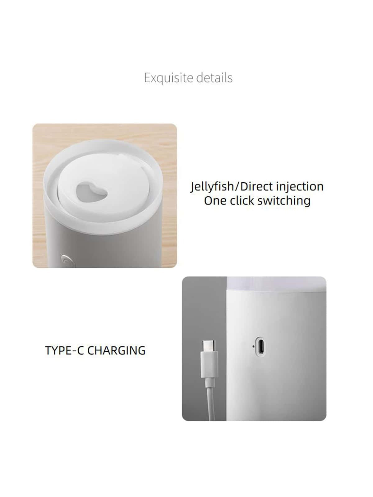 1pc V13 Usb Rechargeable White Color Aroma Humidifier For Home And Car Use, Jellyfish Spray And Direct Spray Modes, 3 Night Light Modes, Suitable For Bedroom Sleep And Car Air Purification-White-5