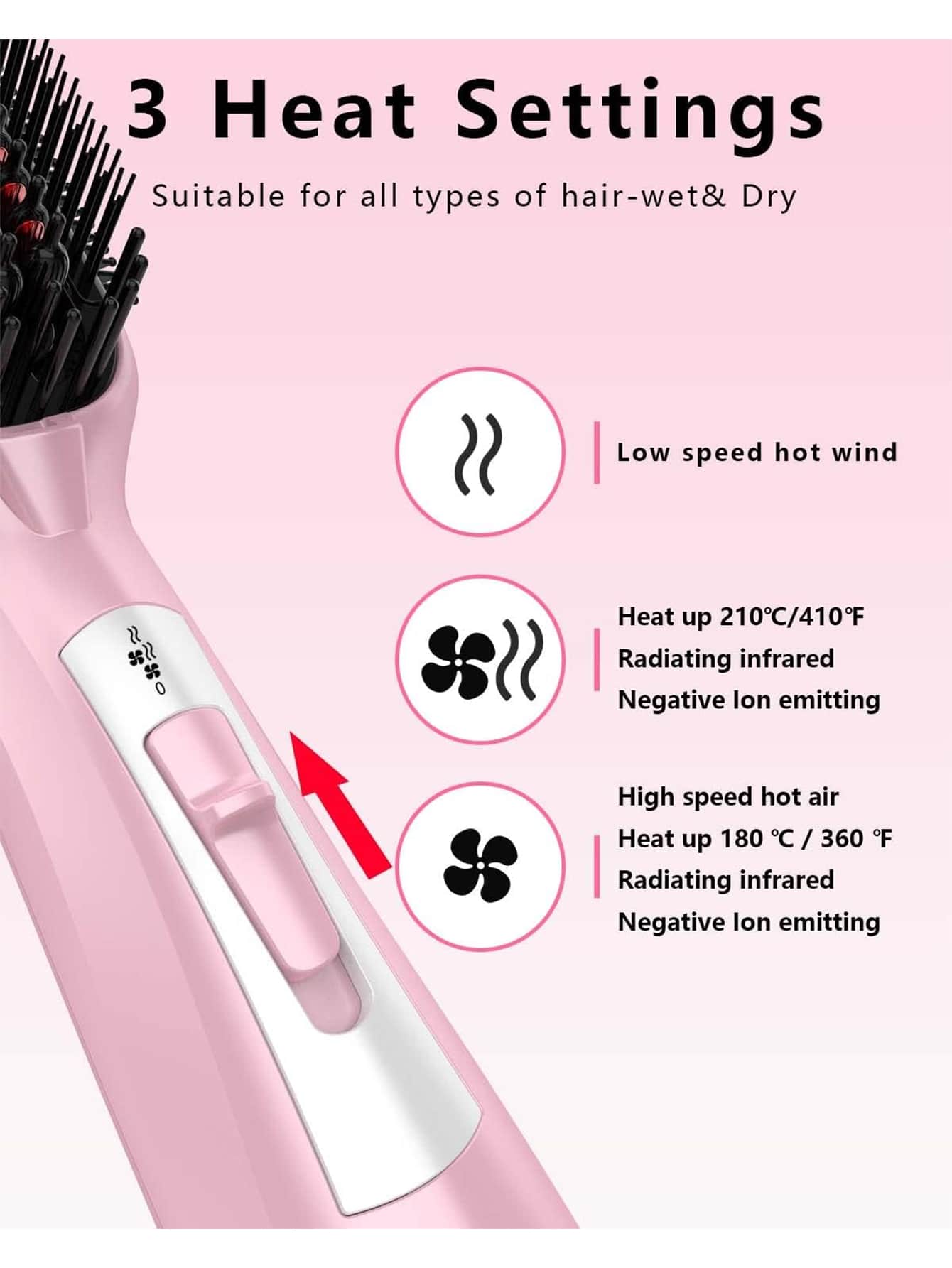 1pc Pink Electric Straightening Comb For Home Use, No Hair Damage, Long-lasting Styling Effect, Suitable For Women's Home Or Traveling-Pink-3