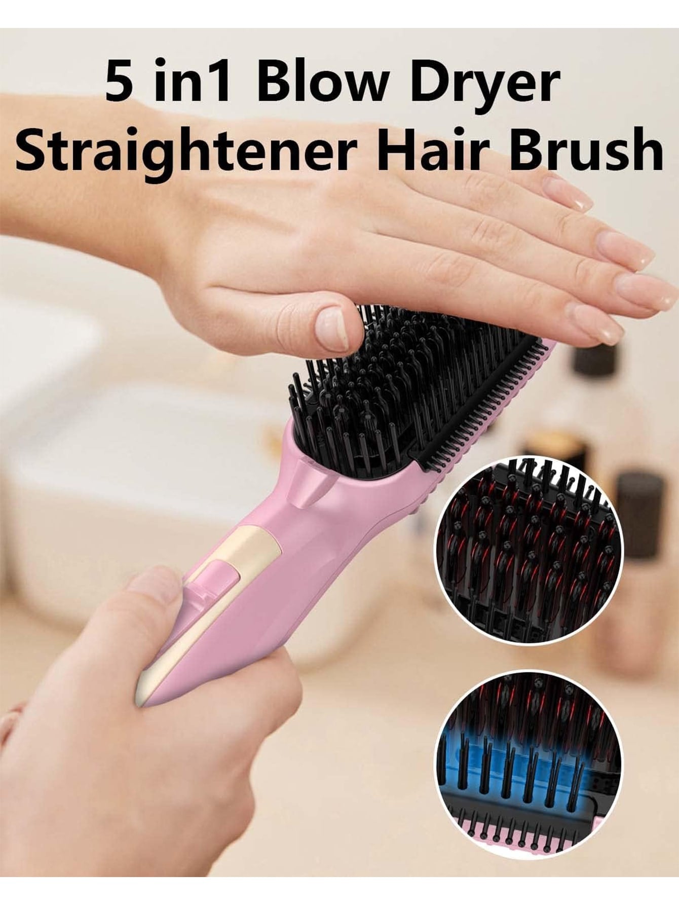 1pc Pink Electric Straightening Comb For Home Use, No Hair Damage, Long-lasting Styling Effect, Suitable For Women's Home Or Traveling-Pink-6