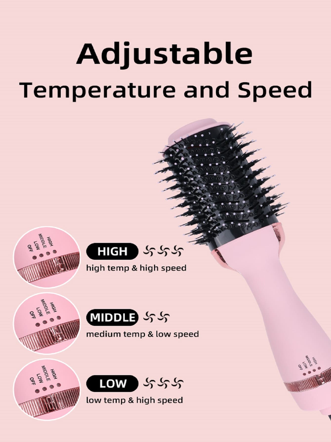 1pc Hot Air Brush, 3 In 1 Volumizing Blow Dryer Brush, Negative Ion Hair Dryer Comb, Salon Hair Styling Brush, For Straightening And Curling, Women's Hot Air Brush, Pink-Pink-3