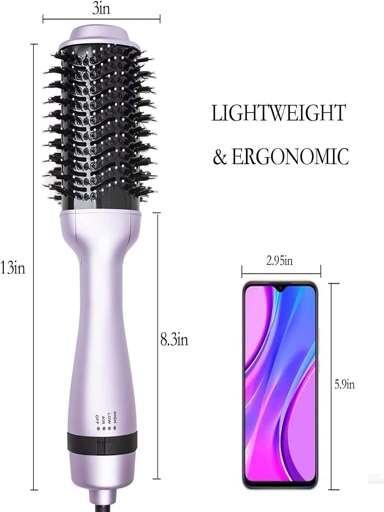 1pc Purple Women's Hot Air Brush Comb, 3-in-1 Volumizer Hair Dryer Brush, Ionic Hair Straightener And Curler, Salon Styling Brush-Purple-2