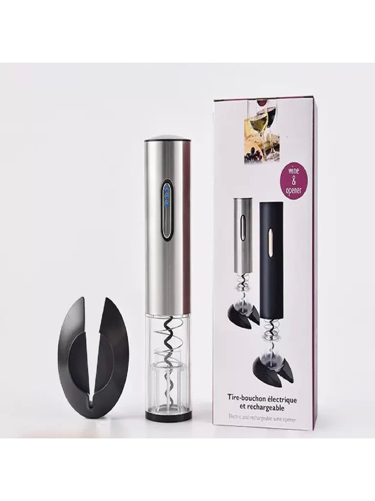 One click start electric wine opener Charging Wine opener Automatic electric bottle opener Wine set-silver (set of two)-1