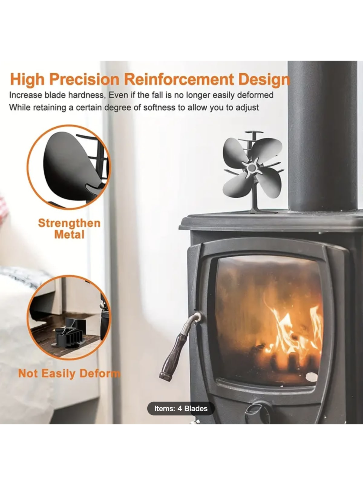 Upgrade Your Home Heating with this 4-Blade Heat Powered Wood Stove Fan - -Friendly & High Efficient!-Black-3