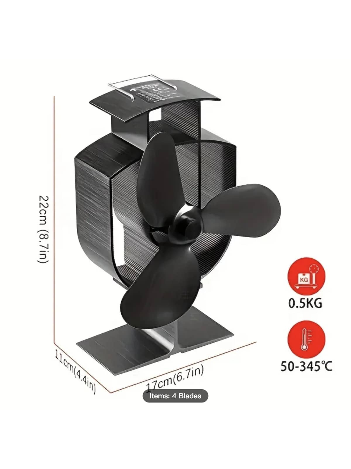 Upgrade Your Home Heating with this 4-Blade Heat Powered Wood Stove Fan - -Friendly & High Efficient!-Black-5
