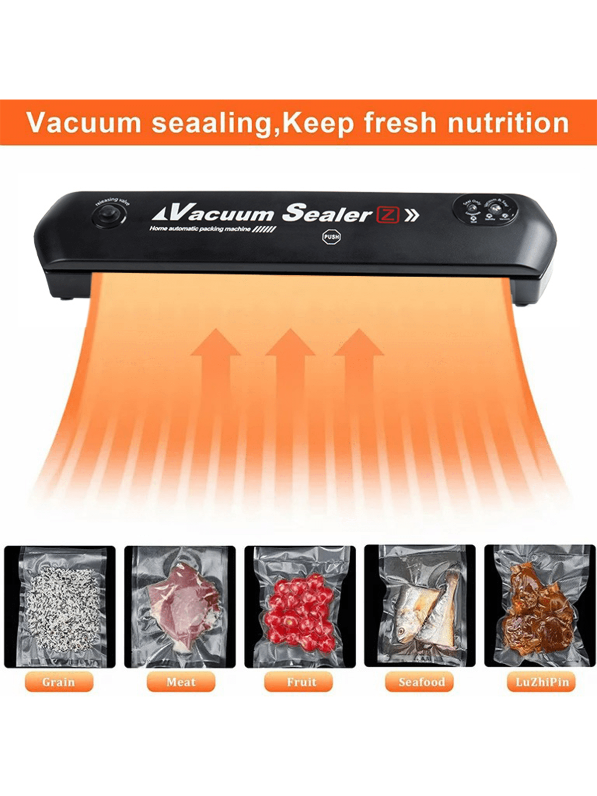 1set Mini Home Food Vacuum Sealer With 10 Vacuum Bags, Automatic Vacuum Sealing Machine For Household Kitchen-Black-2