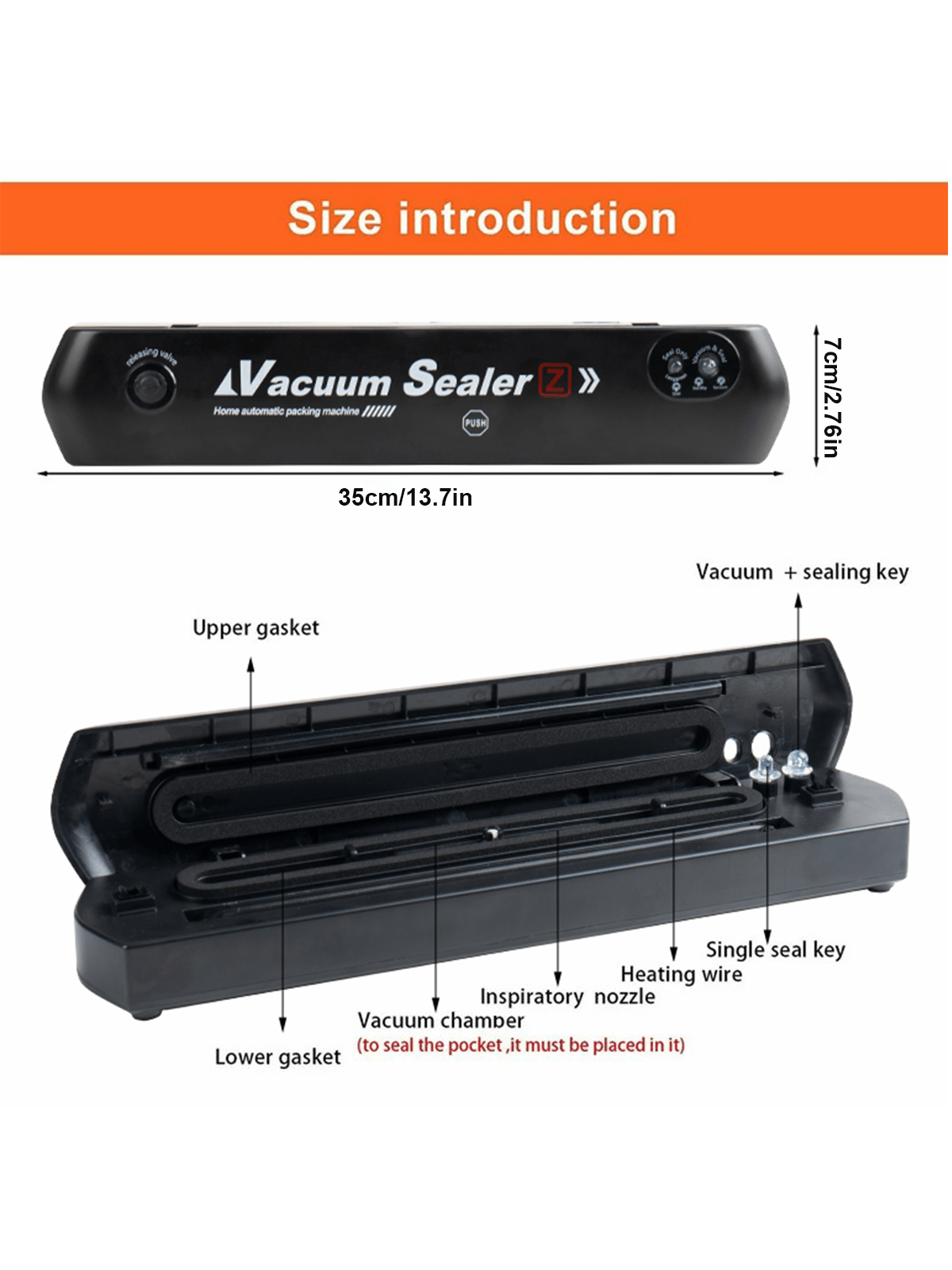 1set Mini Home Food Vacuum Sealer With 10 Vacuum Bags, Automatic Vacuum Sealing Machine For Household Kitchen-Black-5