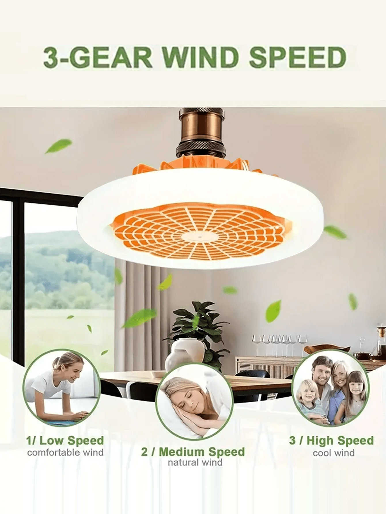 1pc 216mm Orange Ceiling Fan Light With Remote Control, Low Profile With Light, 3 Speeds, Led Dimmable, 3 Colors, 8 Invisible Bladeless Fan Light, Suitable For Bedroom And Office-Orange-4