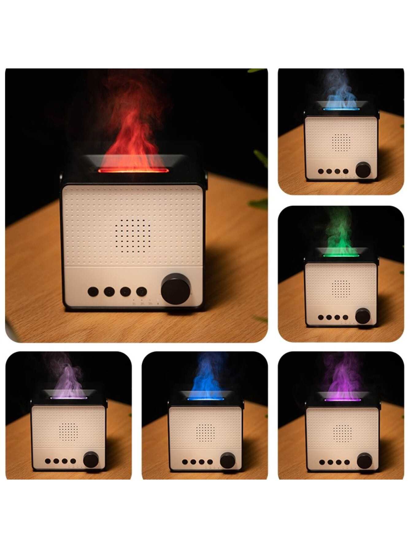1pc Usb-powered 120ml Aroma Humidifier With Speaker, 7 Colors Led Flame Effect, Suitable For Office And Home Use-Black-2