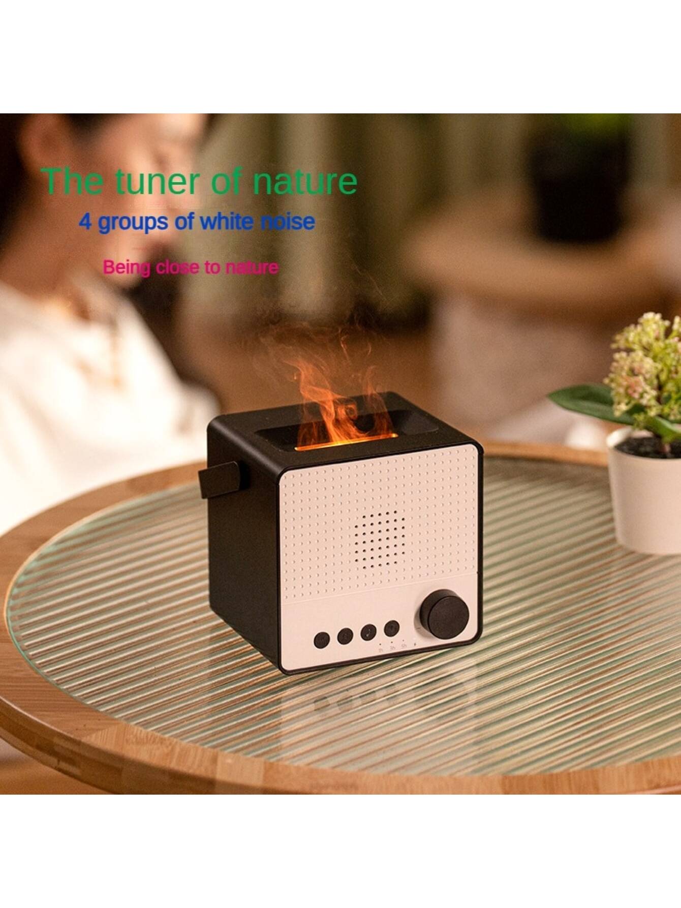 1pc Usb-powered 120ml Aroma Humidifier With Speaker, 7 Colors Led Flame Effect, Suitable For Office And Home Use-Black-4