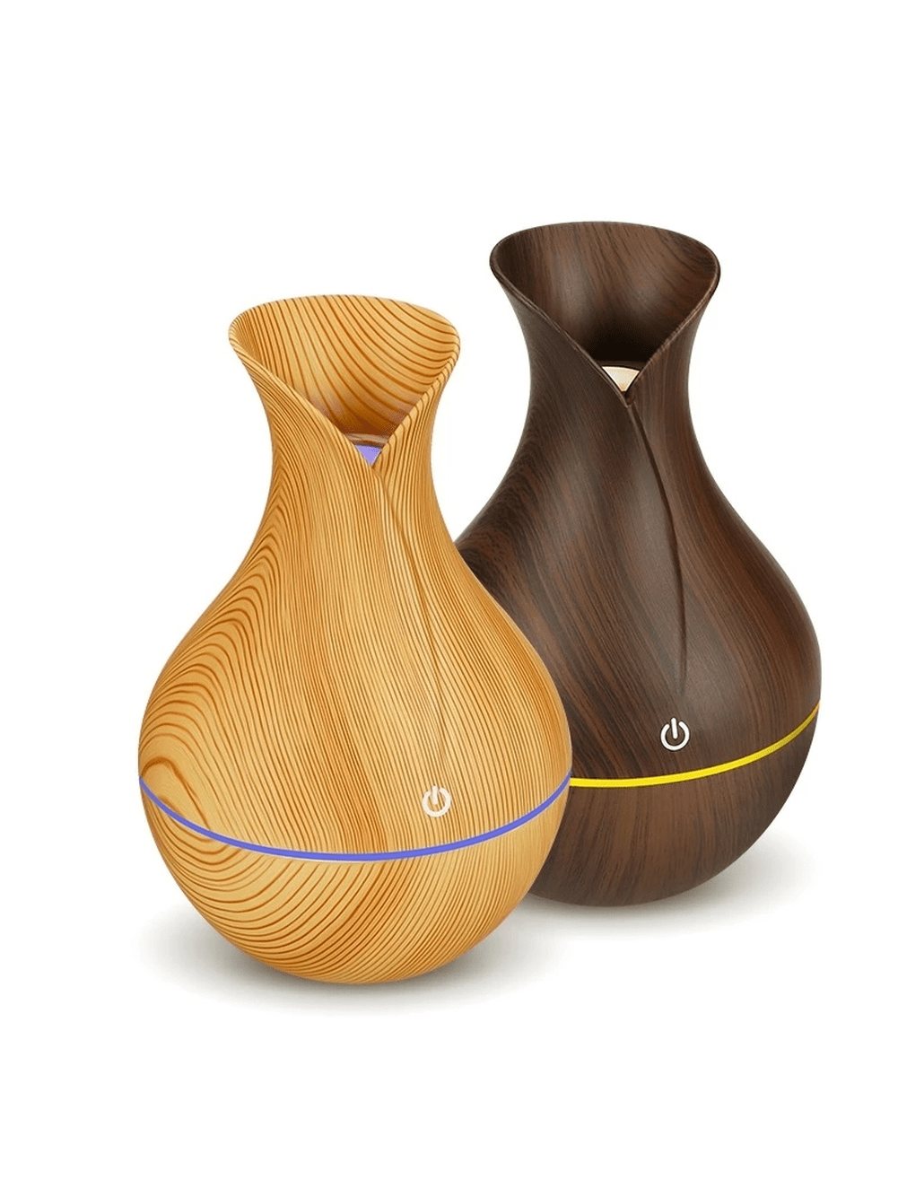 1pc Usb Wood Grain Flower Vase Shaped Humidifier With 7-color Led Light & Aroma Diffuser Function For Home, Office, Car Decoration-light wood grain-1