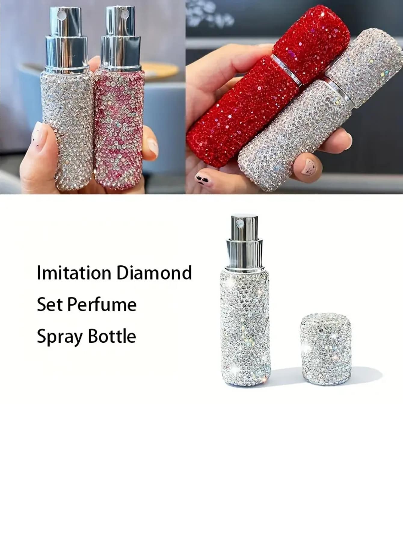 10ml Portable Vacuum Press Bottle For Perfume Refill, Spray Bottle With Fine Mist Sprayer, Diamond Decorated, Ideal For Travel, Makeup And Skincare-Multicolor-3