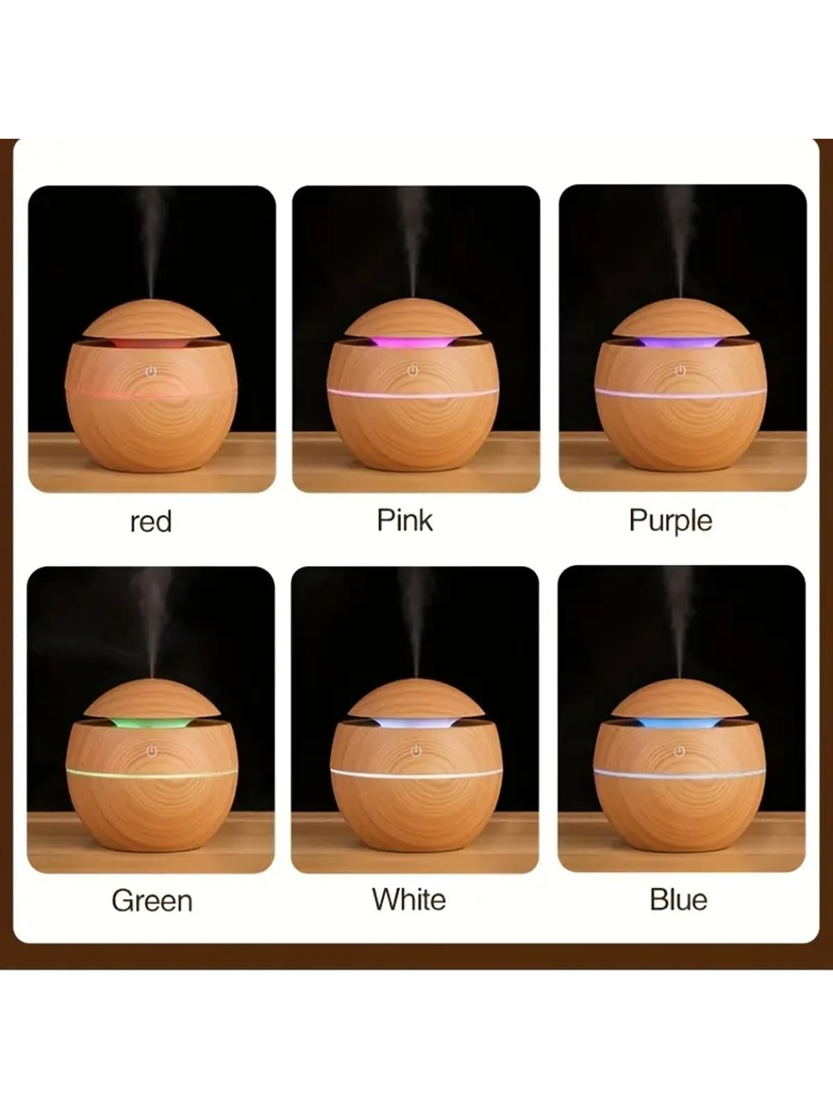 1pc Ball Shaped Humidifier & Aromatherapy Essential Oil Diffuser For Home, Office, Bedroom-light wood grain-4